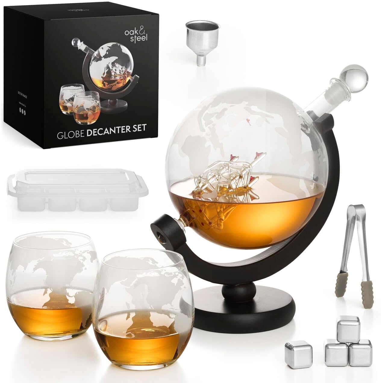 Large Globe Whiskey Decanter Sets for Men 50oz
