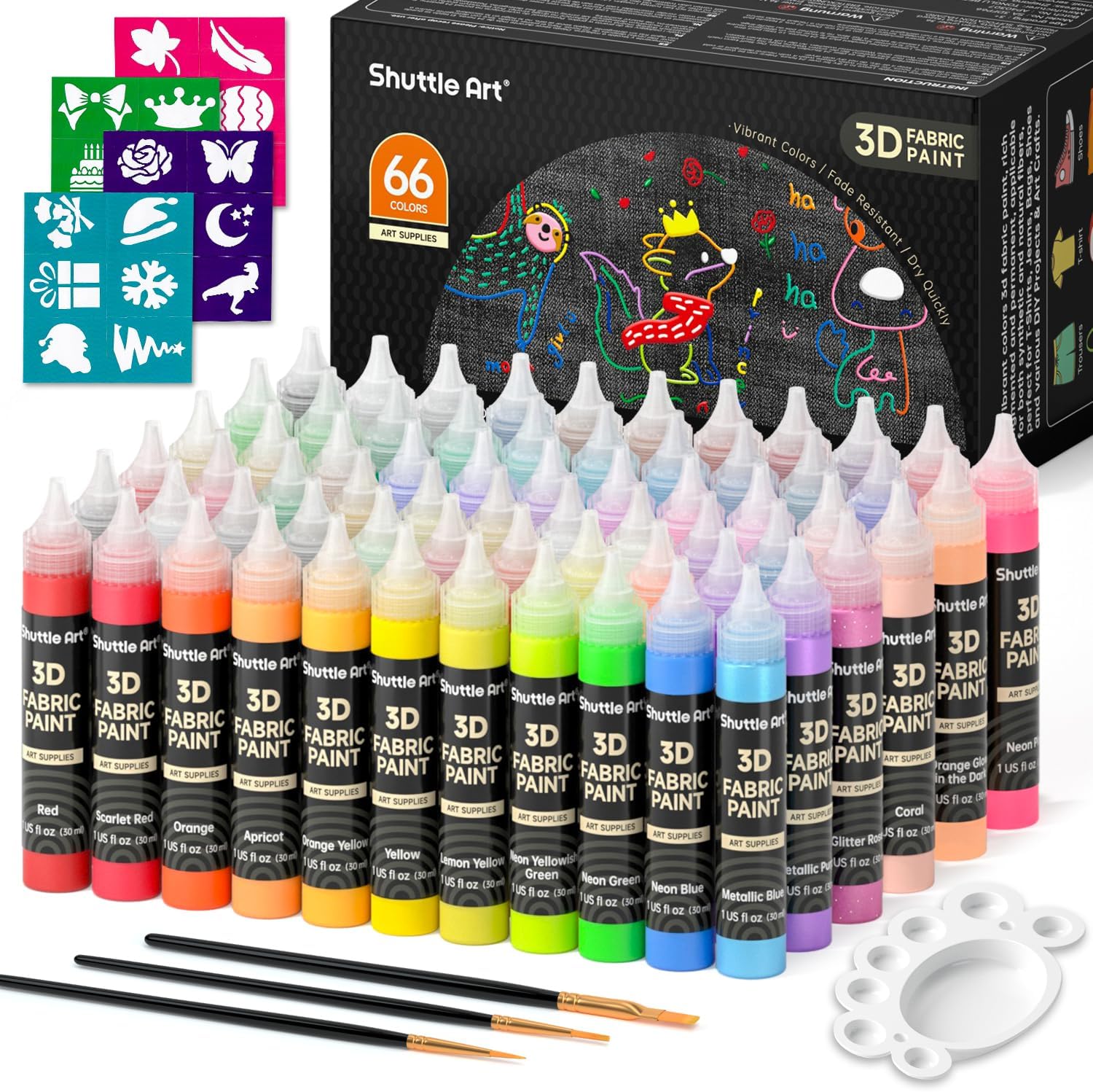 66 Colors Fabric Paint, Shuttle Art 3D Fabric