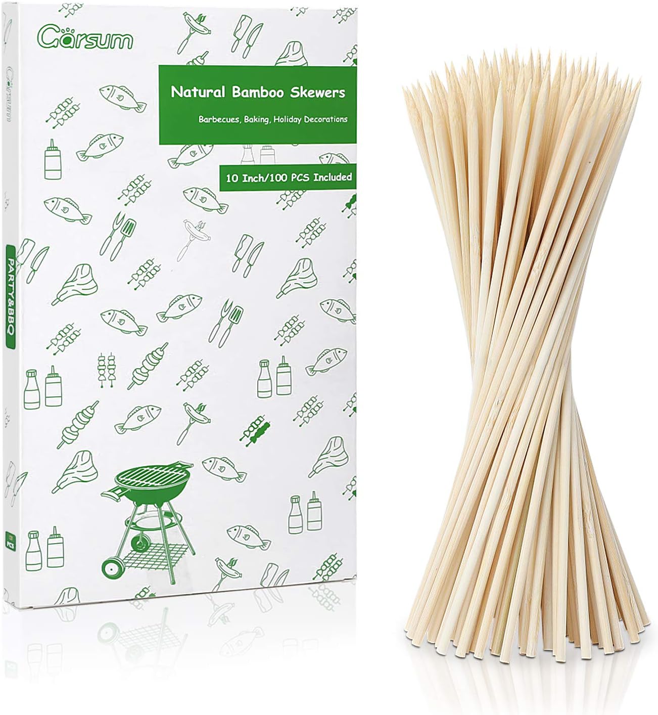 Garsum Natural BBQ Bamboo Skewers, 10" Wooden Skewers