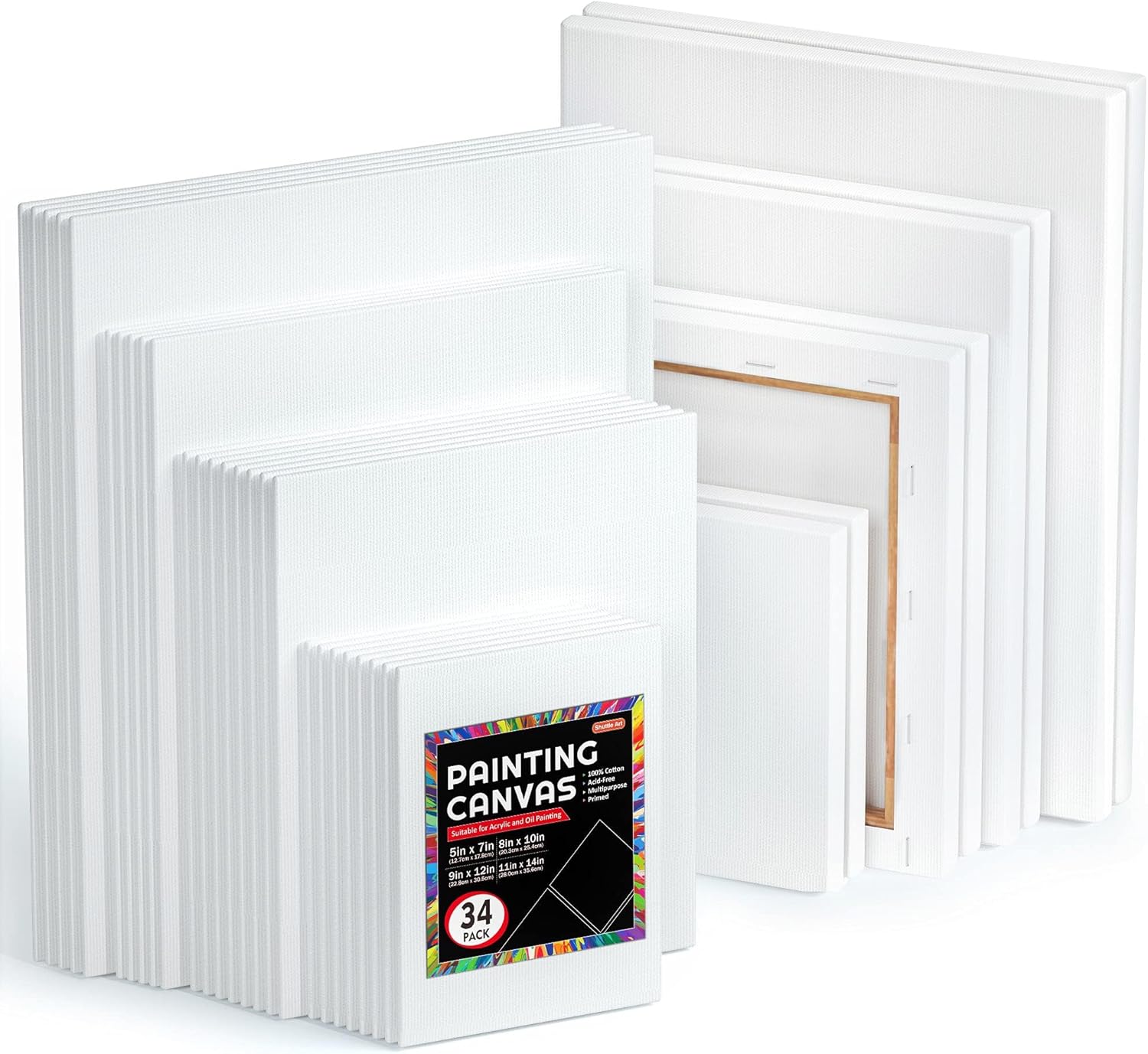 Shuttle Art 34-Pack Art Canvas for Painting, Multi-Size