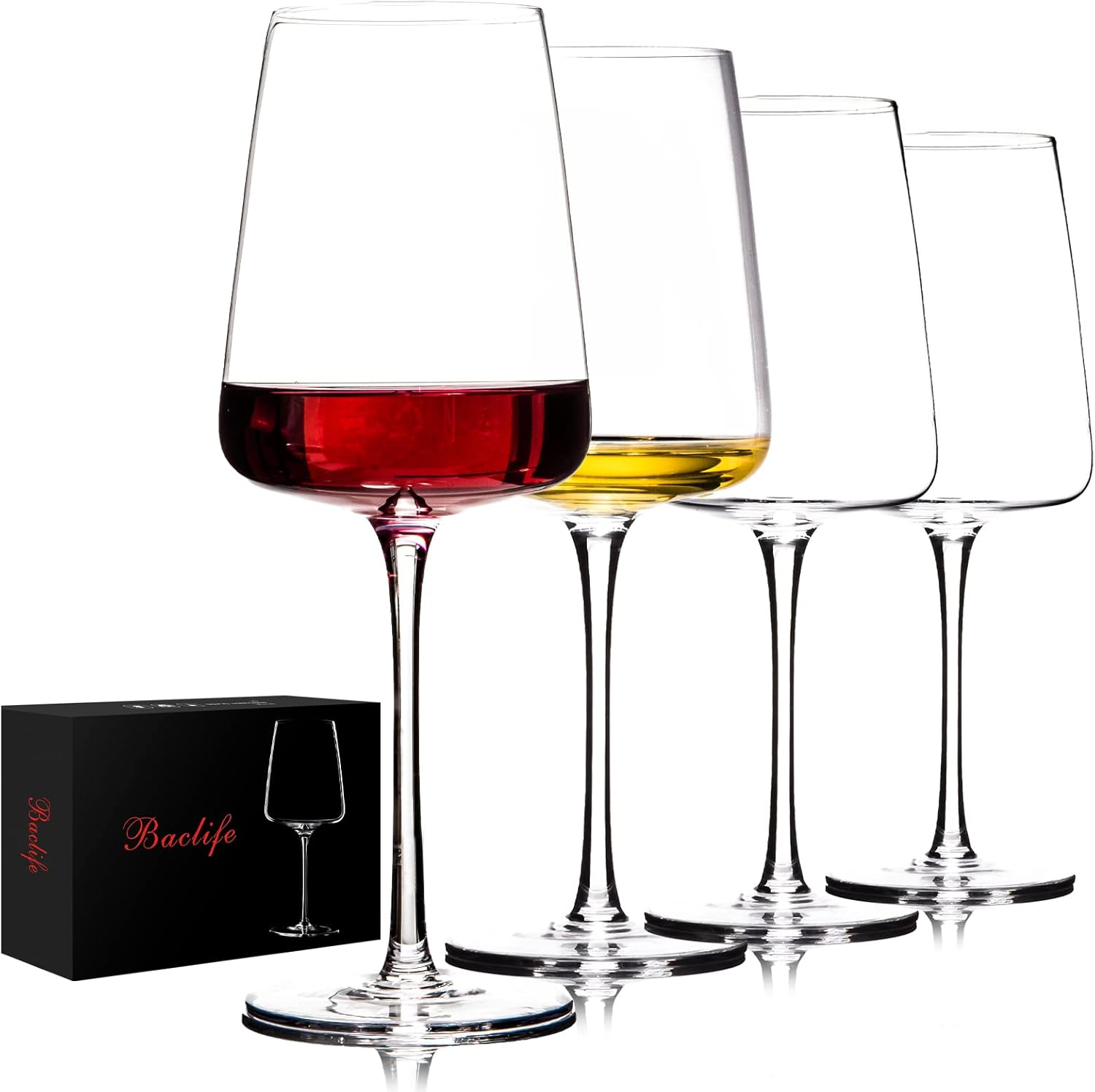 BACLIFE Hand Blown Red Wine Glasses Set of