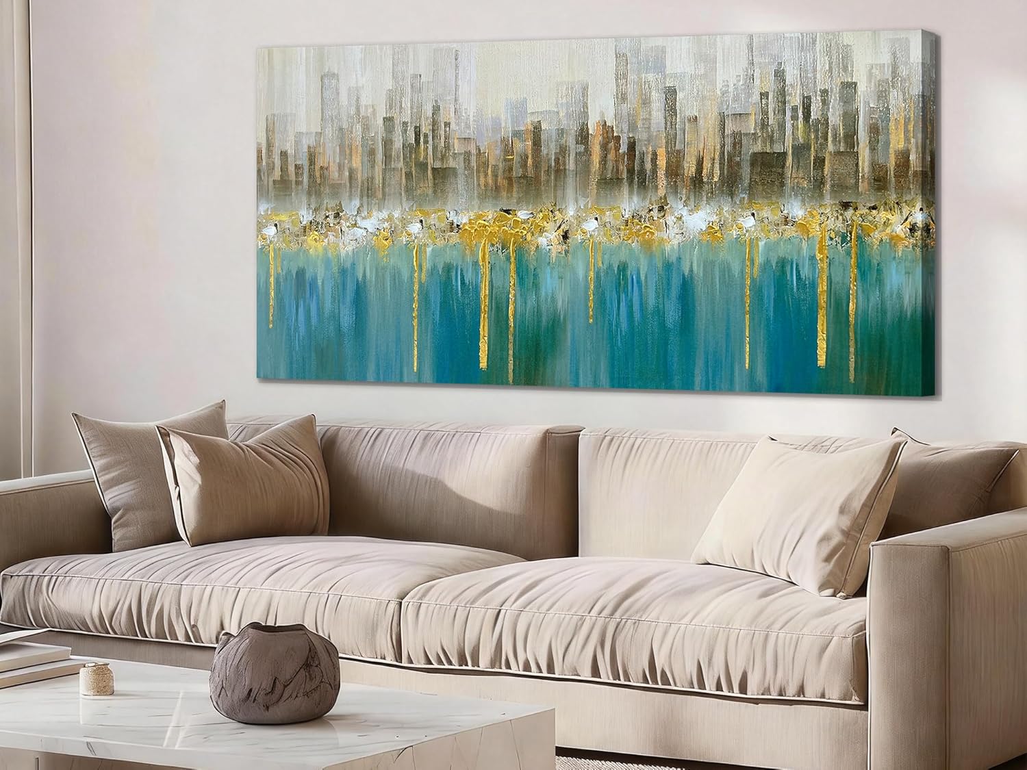Ardemy Abstract Canvas Wall Art Large Teal and