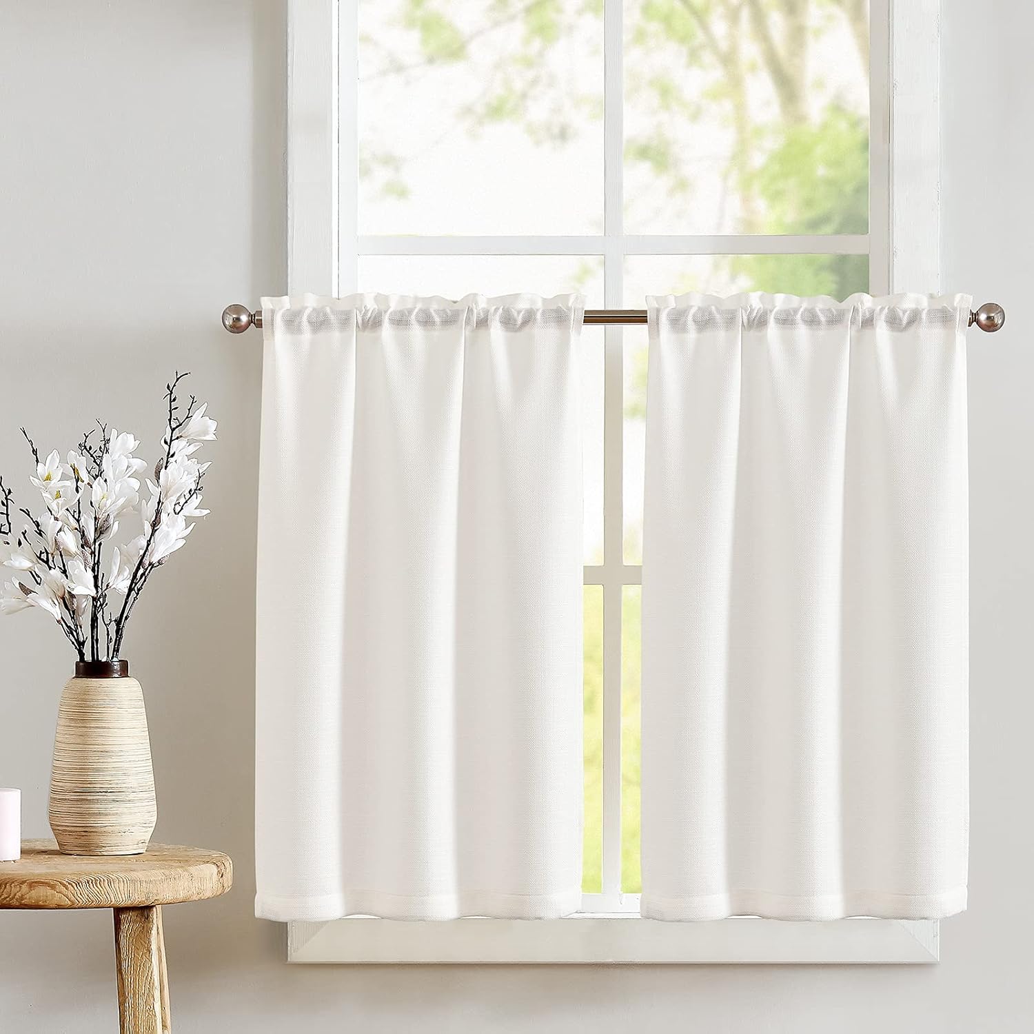 jinchan Linen Textured Cafe Tier Curtains, 36 Inch,