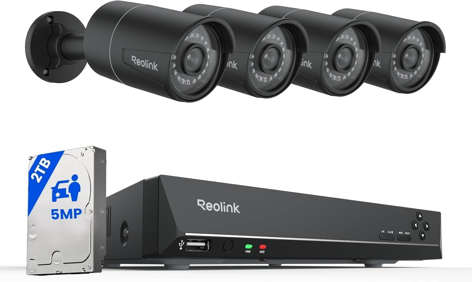 REOLINK 8CH 5MP PoE Security Camera System, 4pcs