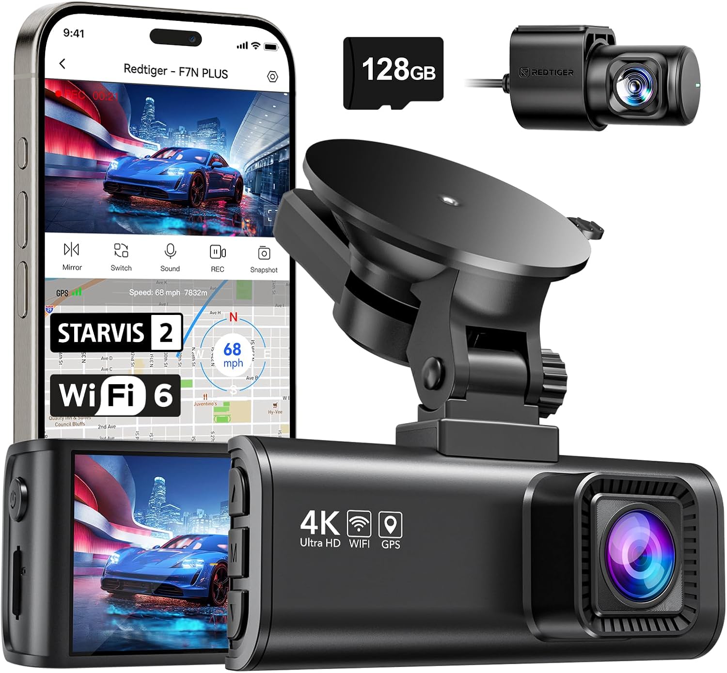 REDTIGER 4K Dash Cam Front and Rear, STARVIS