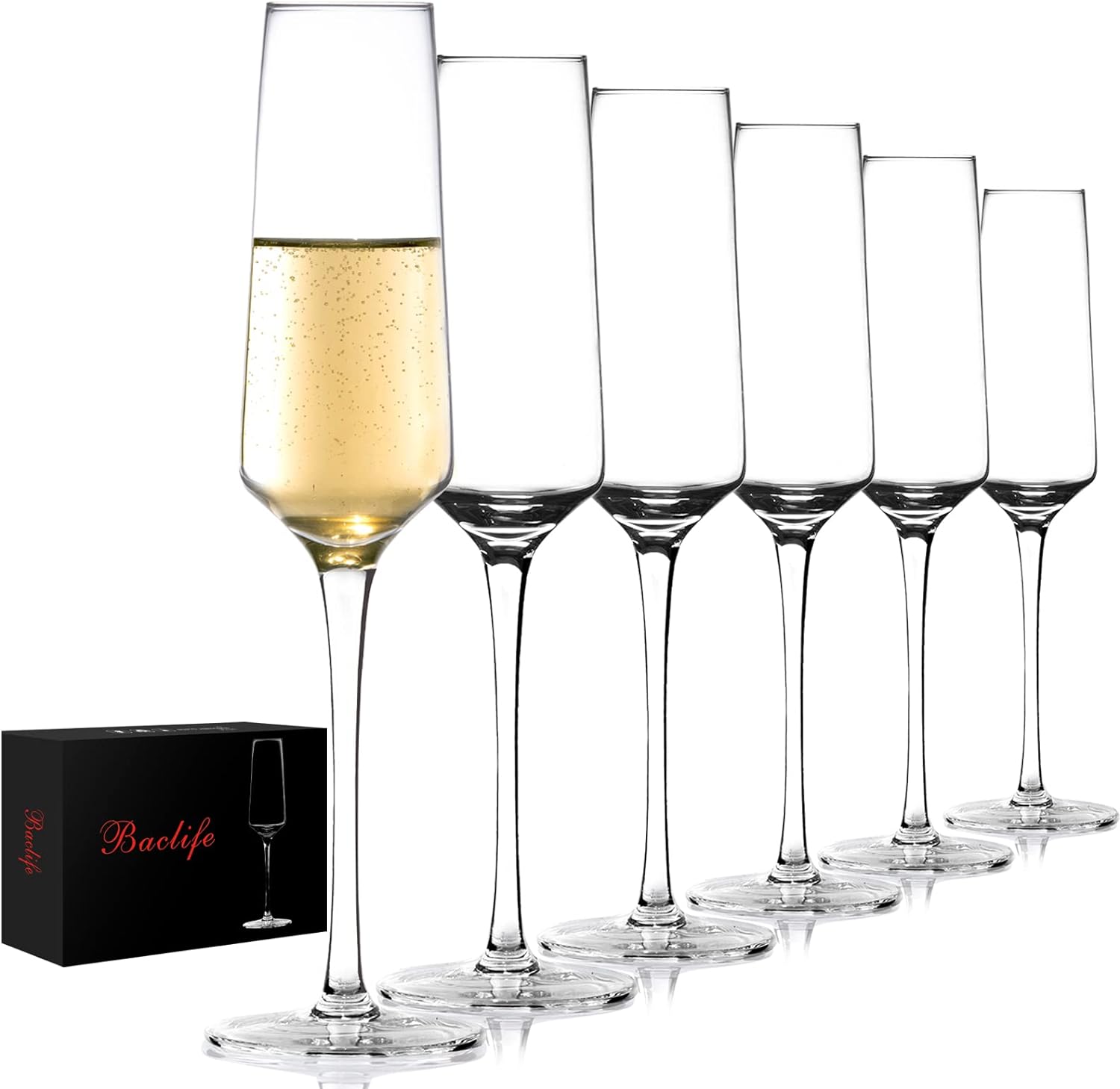 BACLIFE Champagne Flutes, Hand-Blown Elegant Champagne Glasses Set