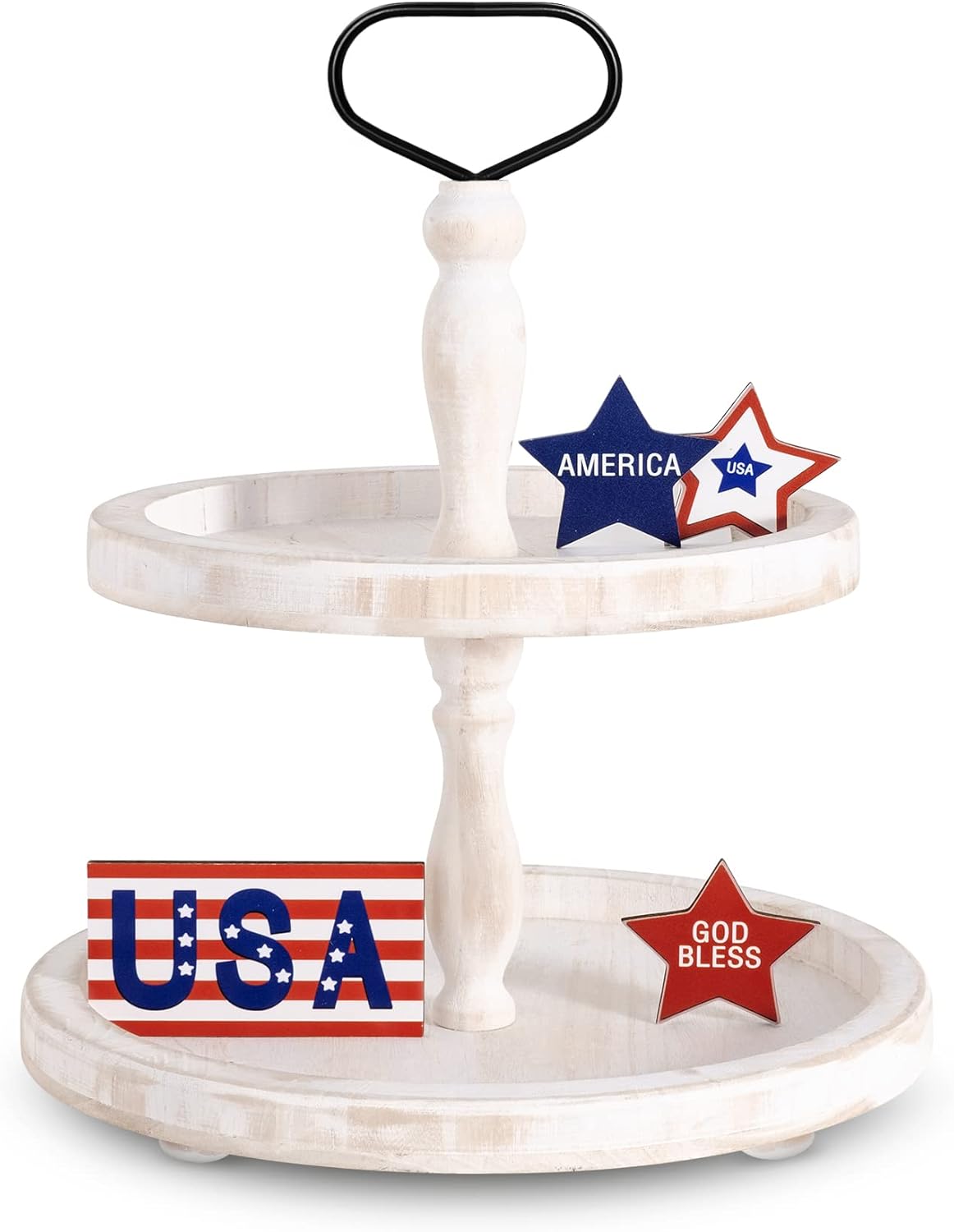 Rustic Wooden 2 Tiered Tray, Round Farmhouse Kitchen