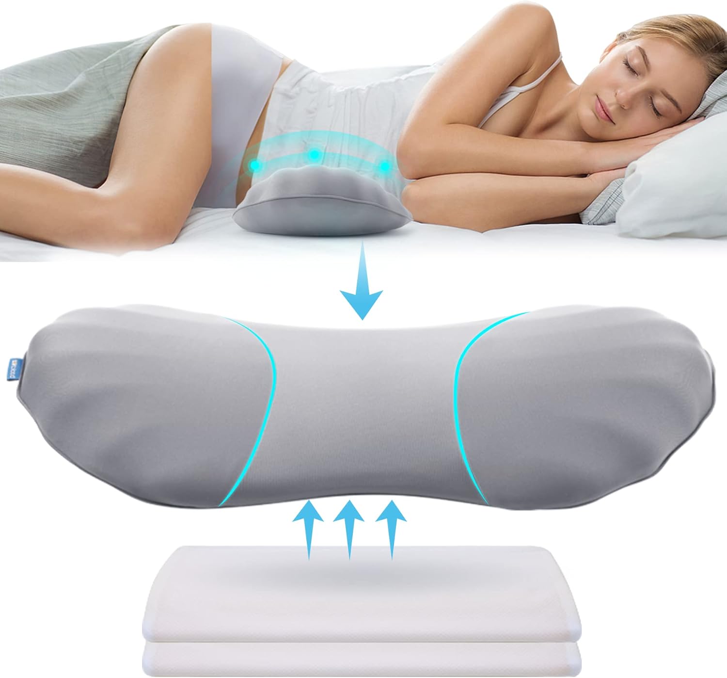 RESTCLOUD Adjustable Lumbar Support Pillow for Sleeping, Memory