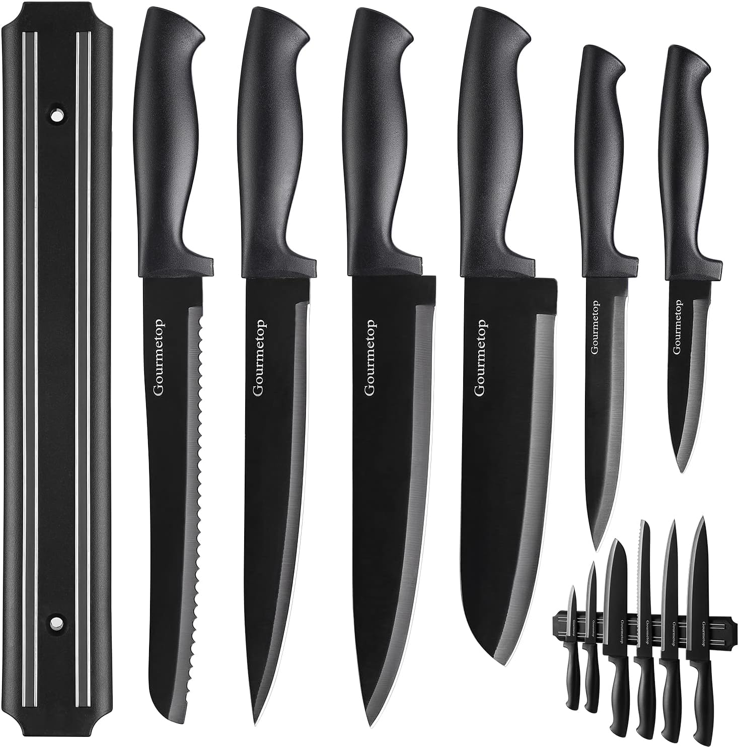 Gourmetop Kitchen Knife Set with No-Drill Magnetic Strip,