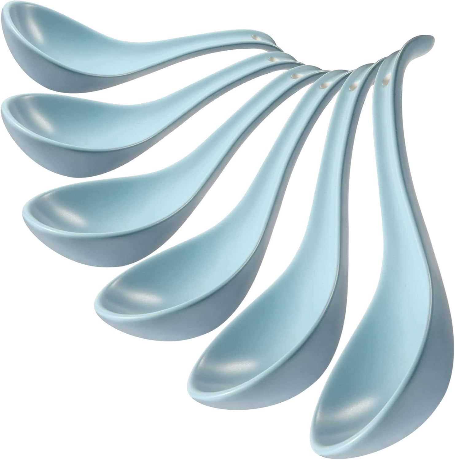 Blue Ceramic Soup Spoons Set of 6, 6.75