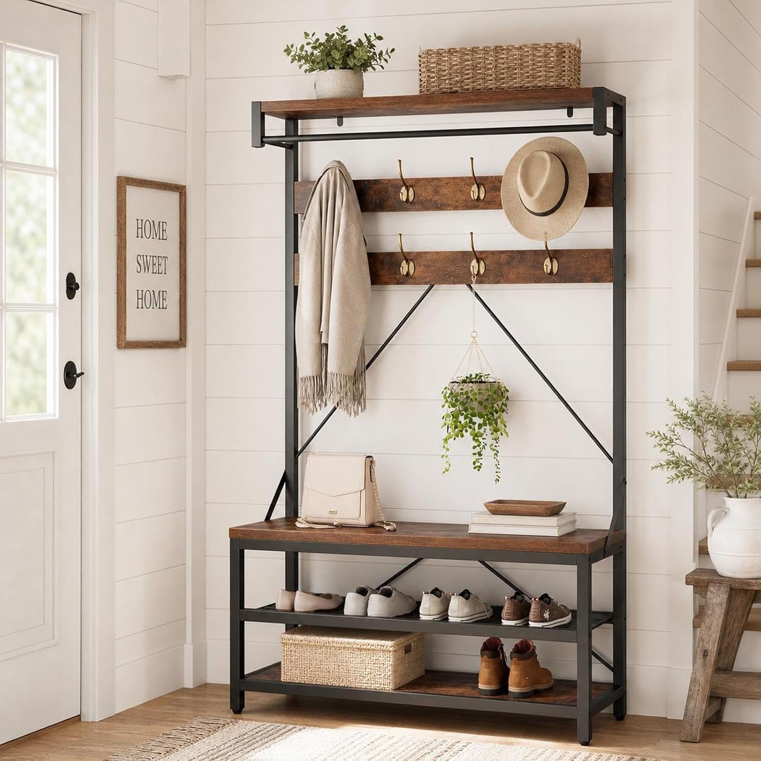 IDEALHOUSE Industrial Hall Tree with Bench and Shoe