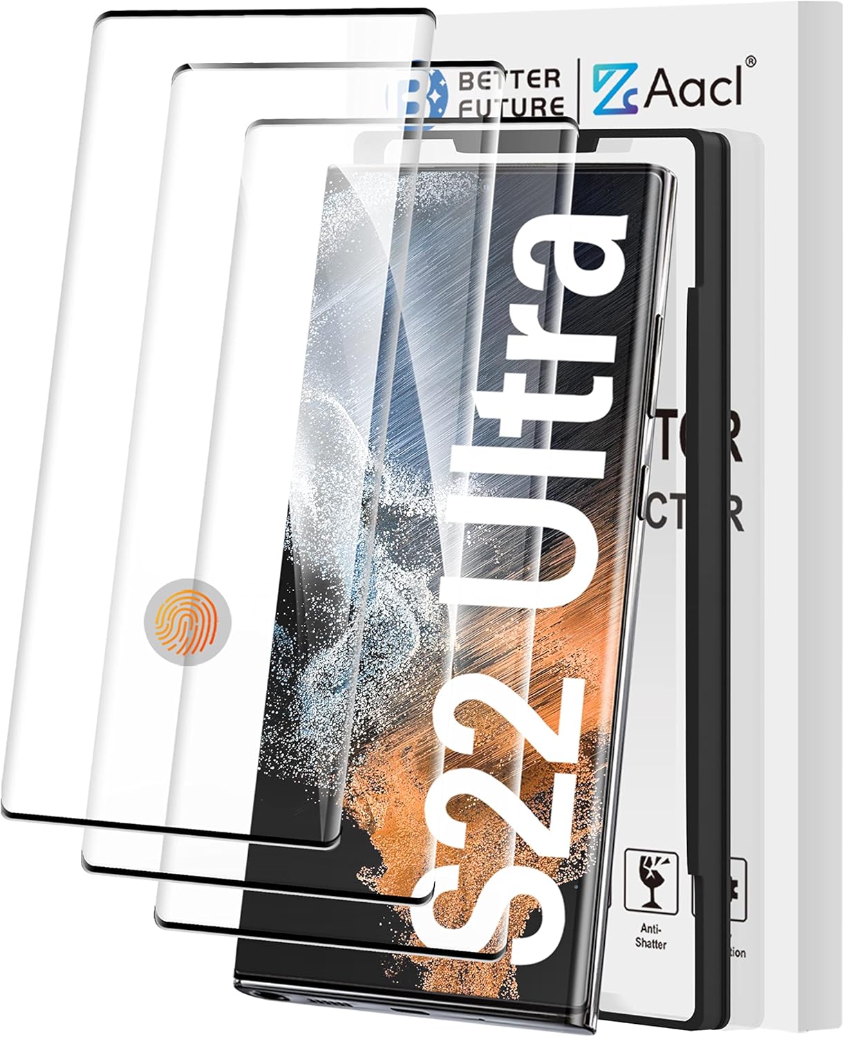 AACL [Fingerprint Compatible][3-Pack] 3D Curved Tempered Glass for