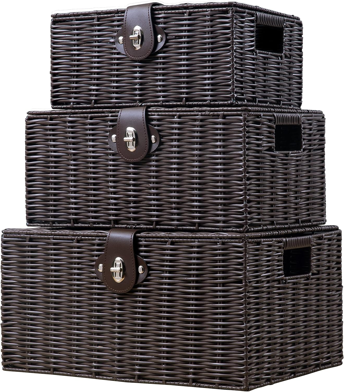 Set of 3 Woven Wicker Storage Basket Box