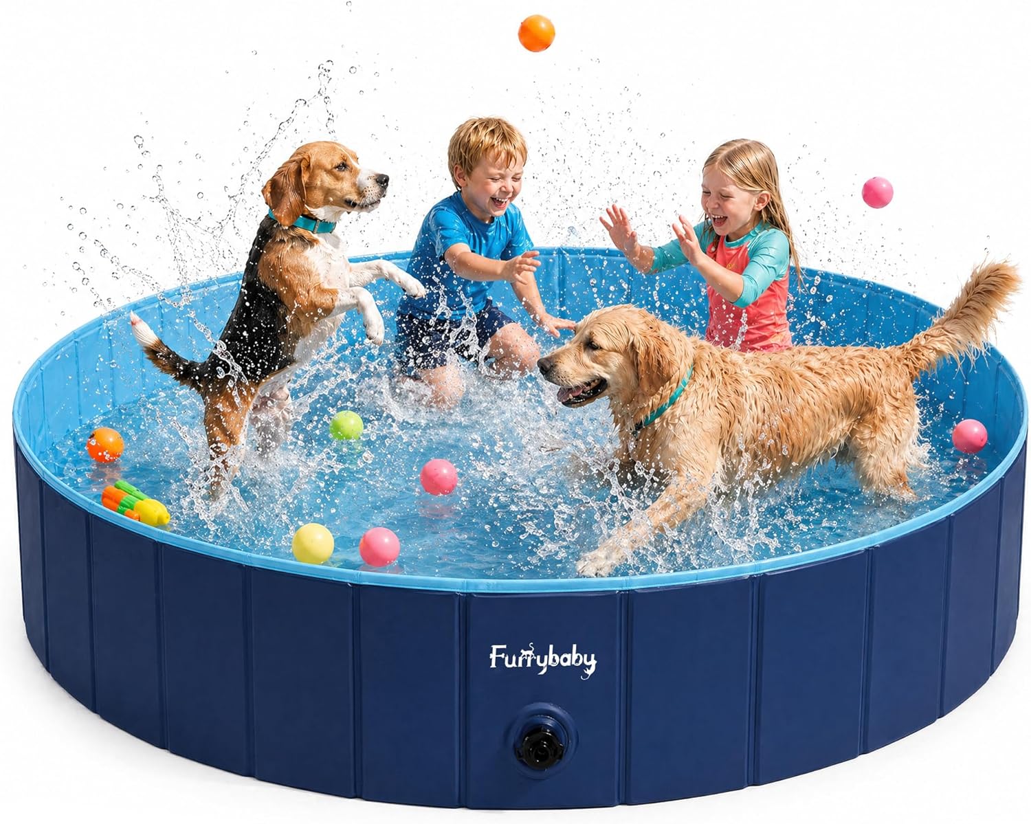 Furrybaby Foldable Kiddie Pool, Hard Plastic Portable Wading