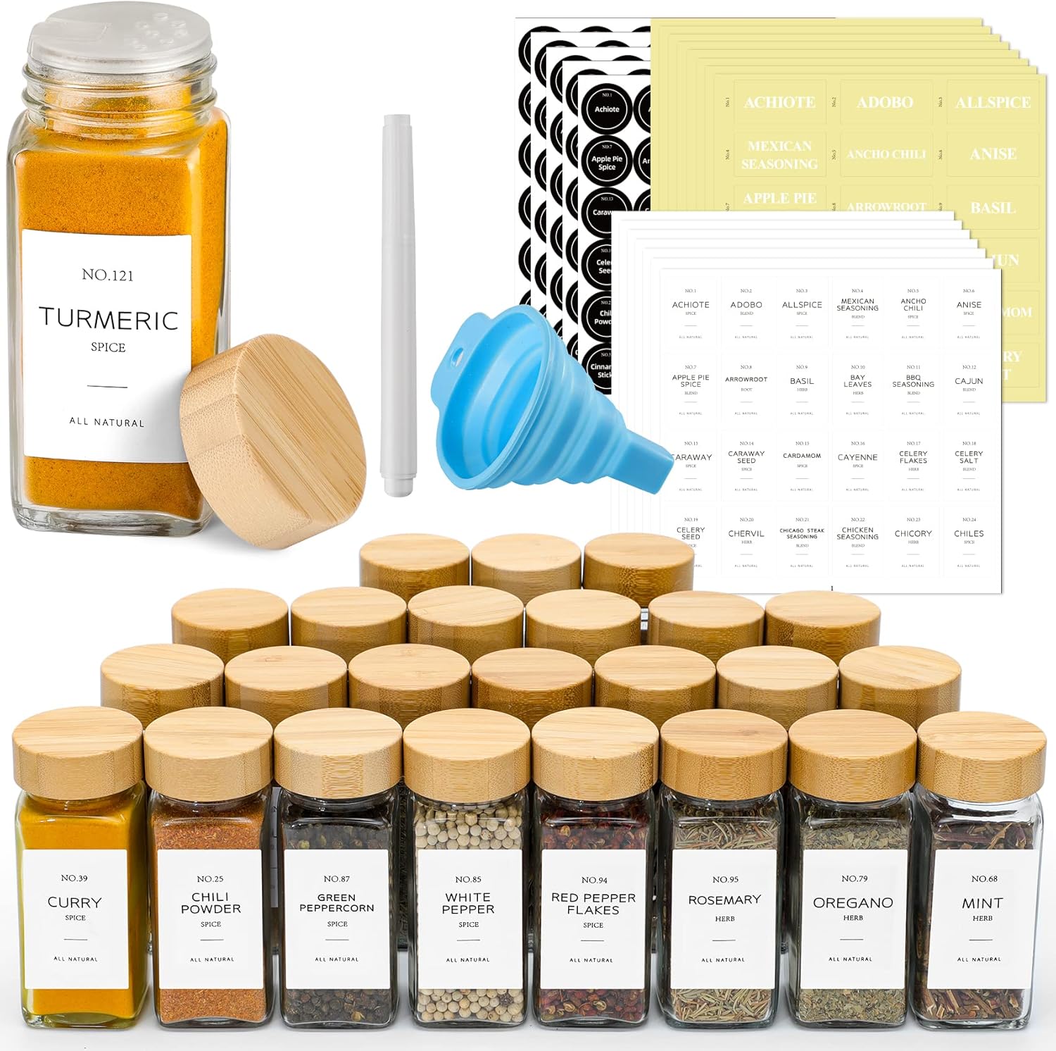 NETANY 36 Pcs Glass Spice Jars with Bamboo