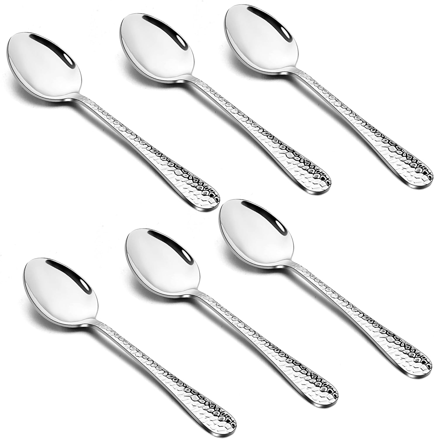 Hammered Teaspoons Set of 6, E-far Stainless Steel