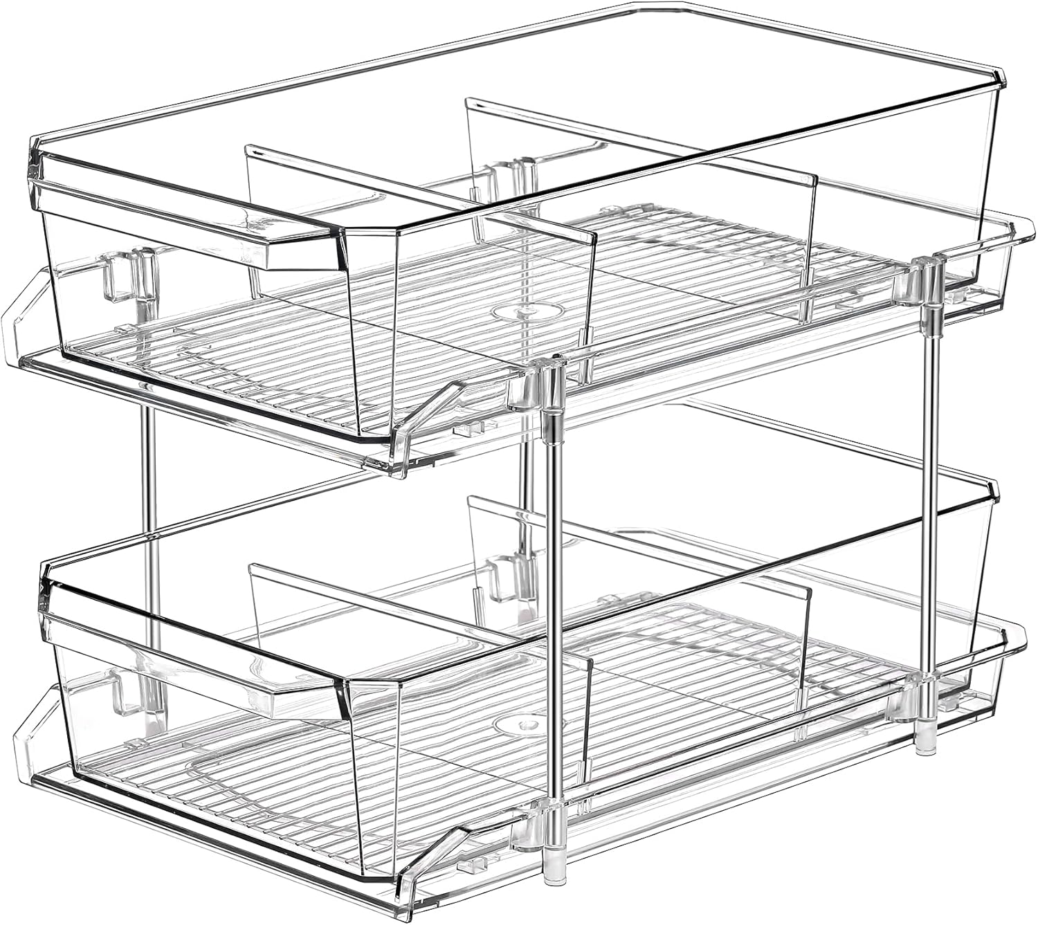 2-Tier Clear Organizer with Dividers, Multi-Use Slide-Out Storage