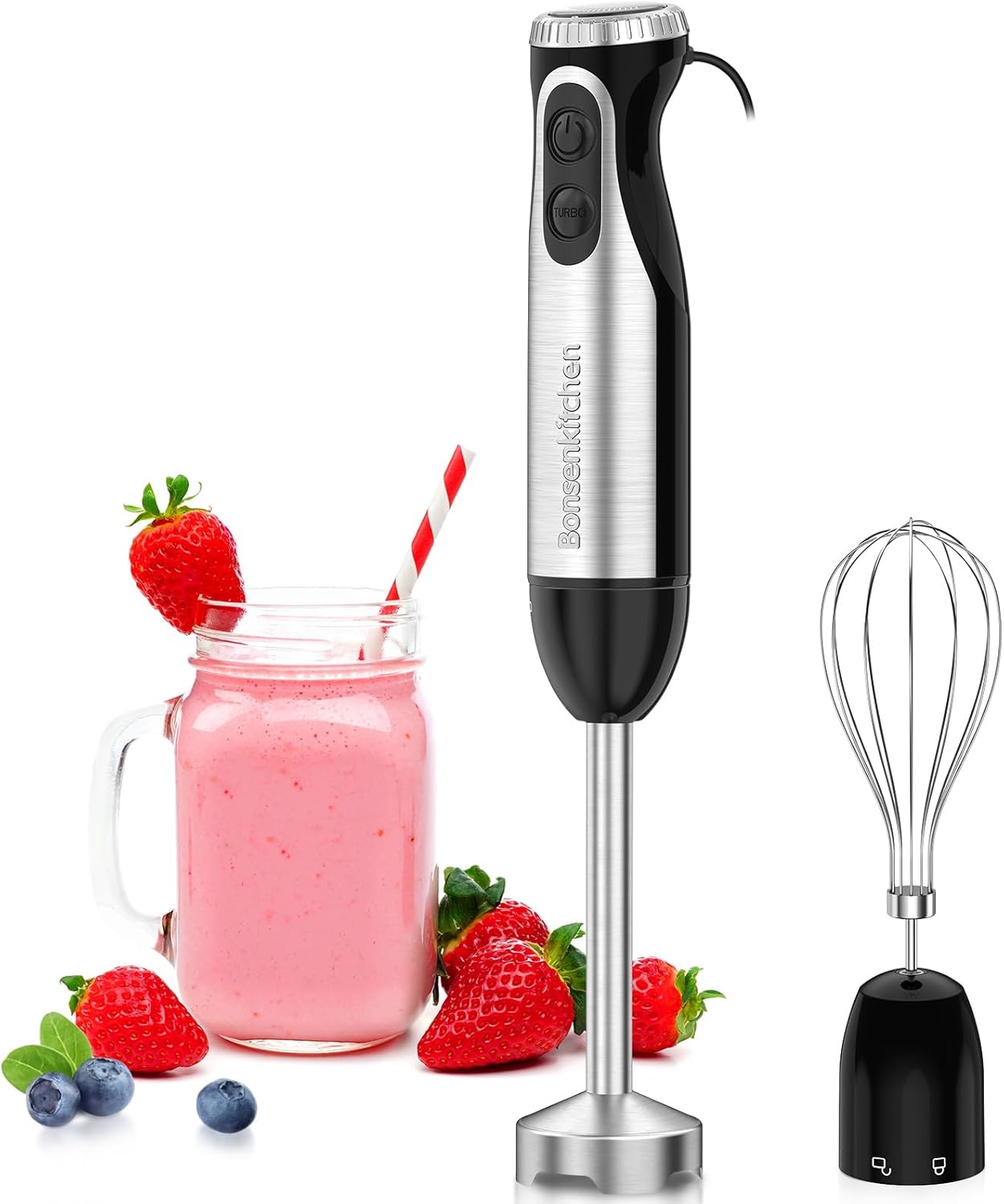Bonsenkitchen Immersion Handheld Blender with Whisk, 20-Speed &