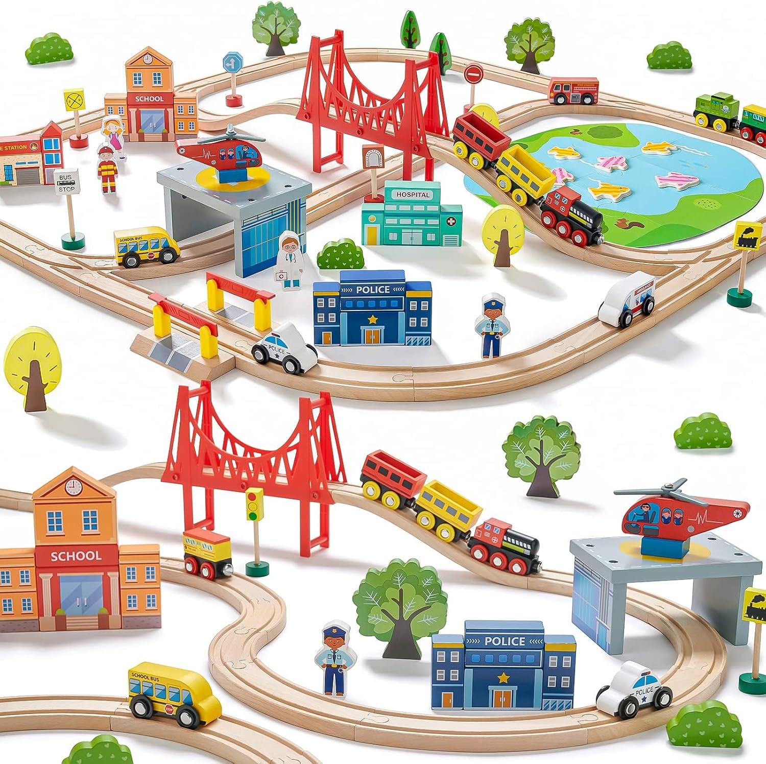 Tiny Land 110-PCS Wooden Train Set, Toy Train