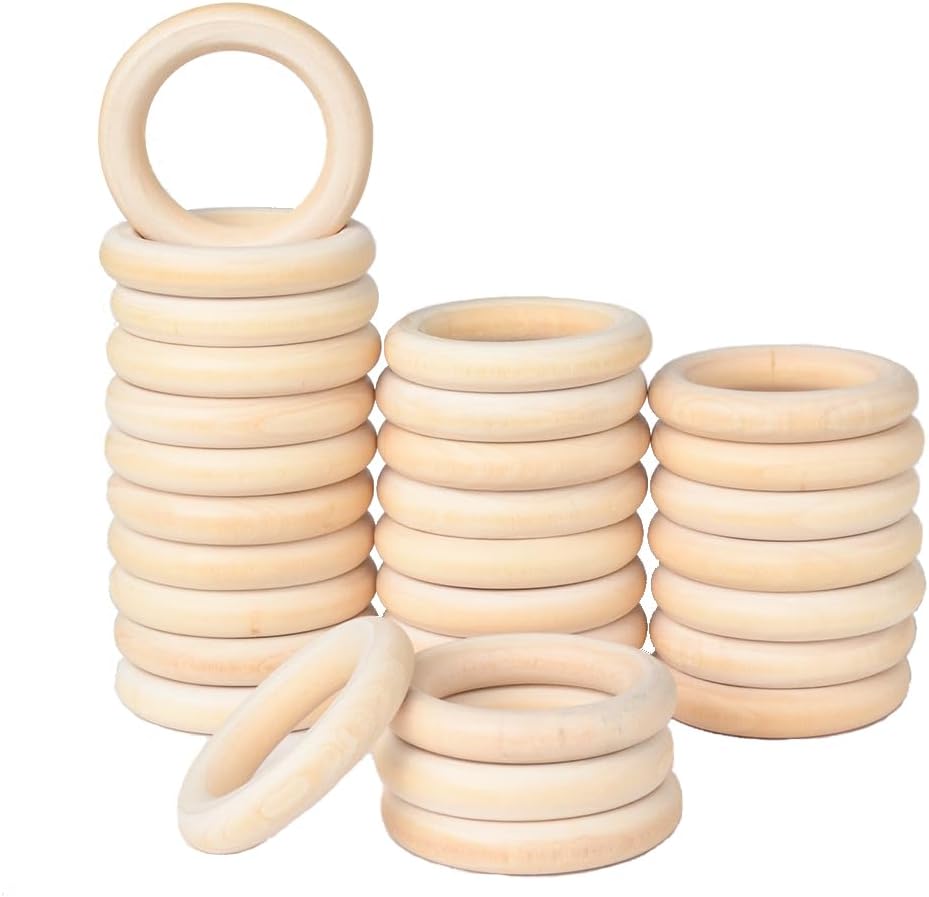 30 Pcs Wooden Rings for Craft, 55mm 2.2inch,