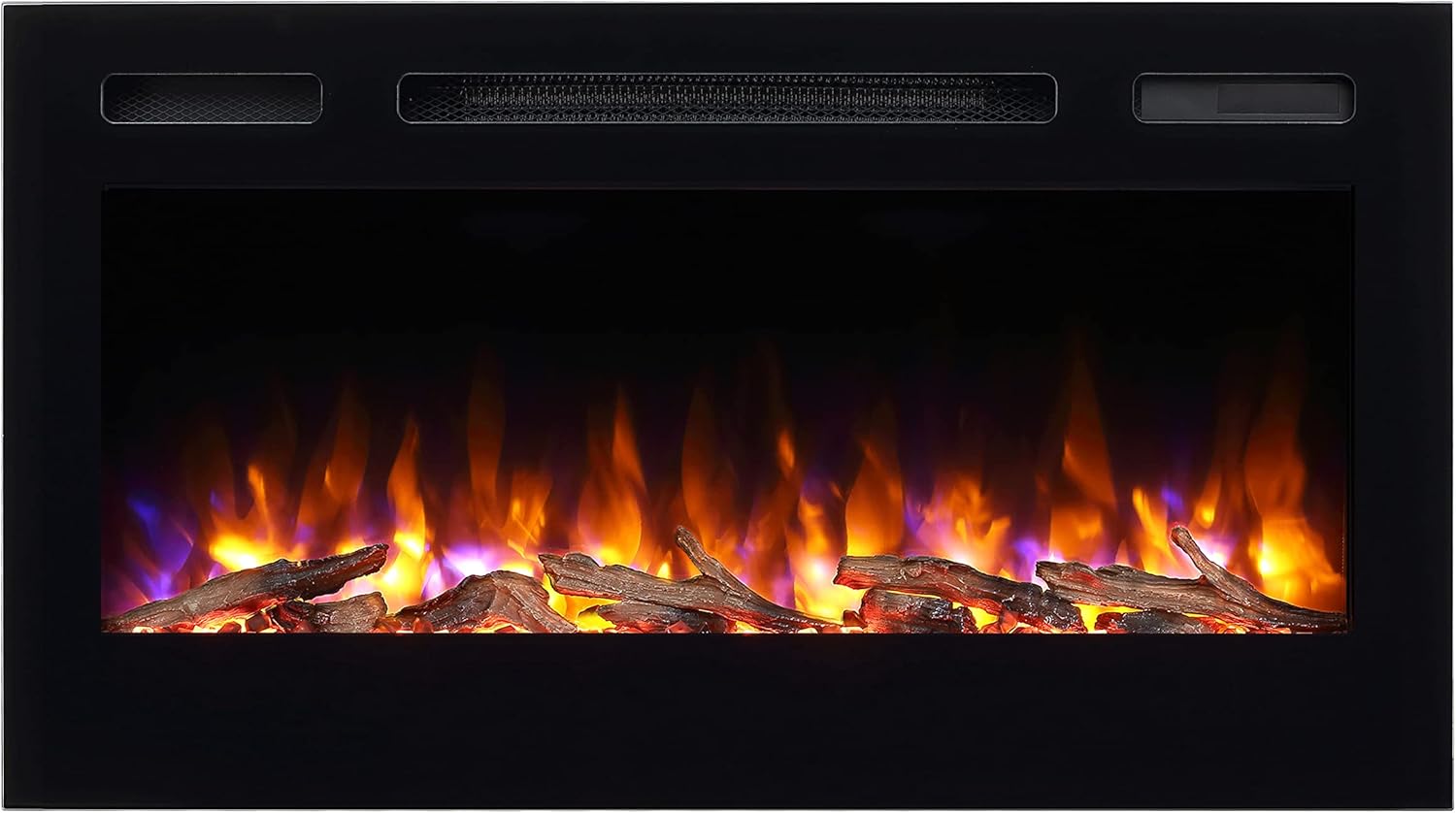 PuraFlame Alice 36" Recessed Electric Fireplace, Flush-Mounted, Log