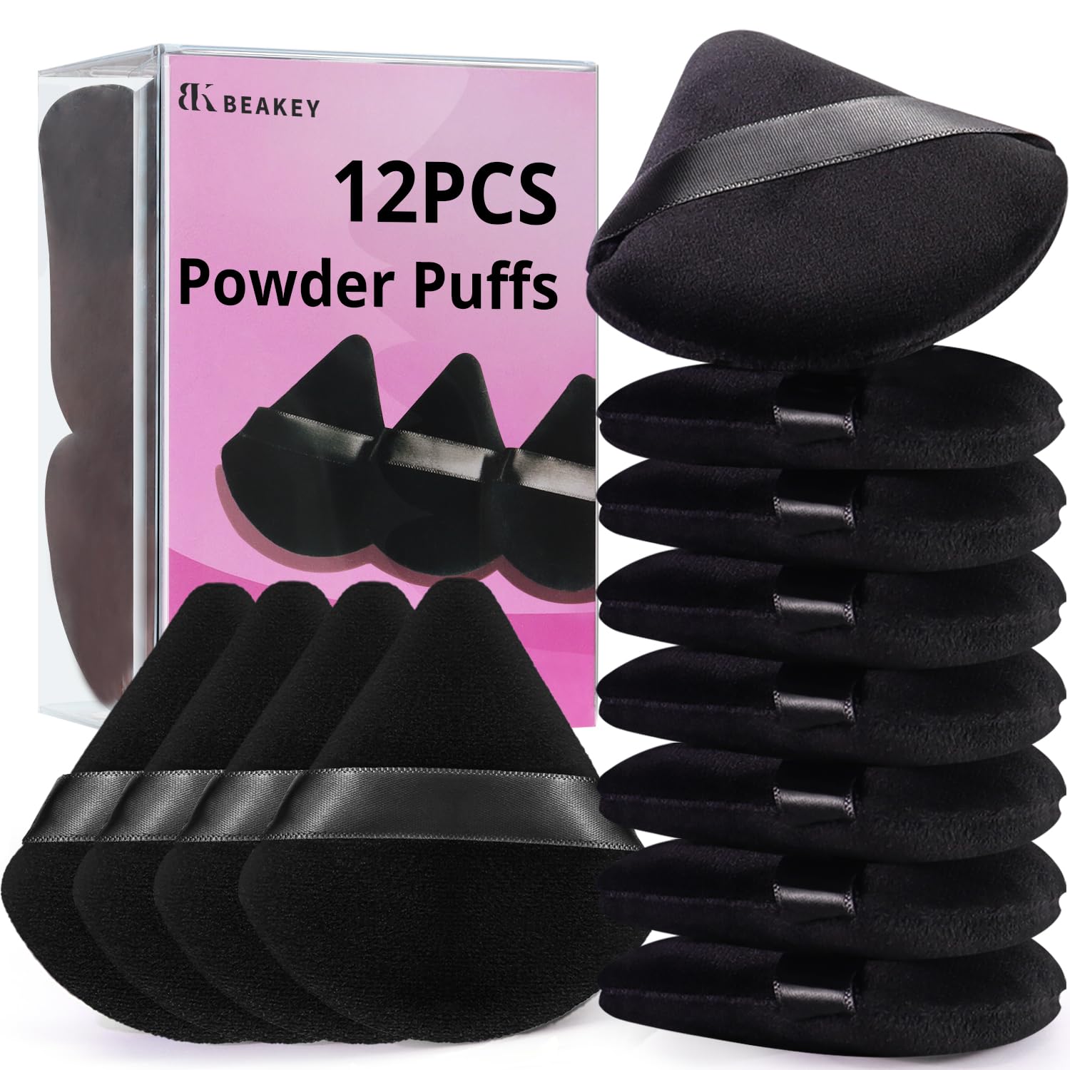 BEAKEY 12pcs Powder Puffs for Face, Triangle Velour