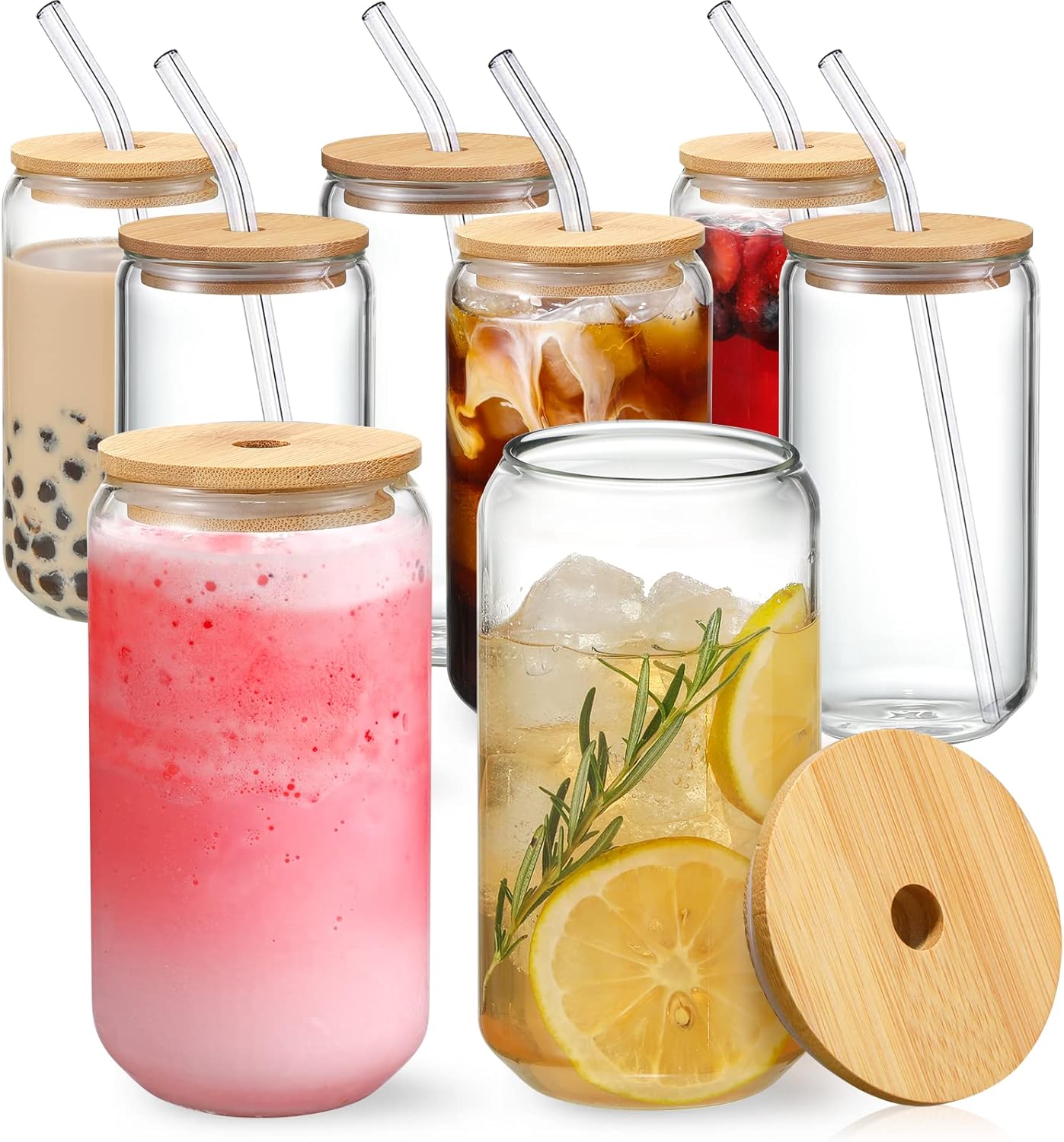 NETANY [8pcs Set] Drinking Glasses with Bamboo Lids