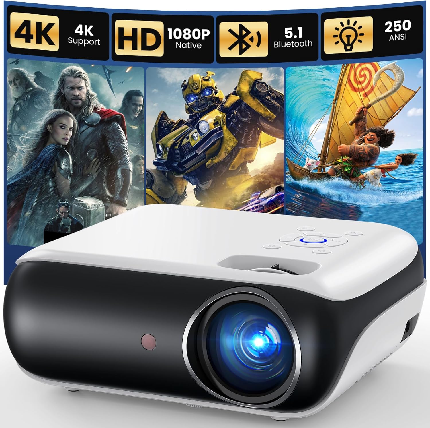 HAPPRUN Native 1080P Projector, Bluetooth Home Theater Movie