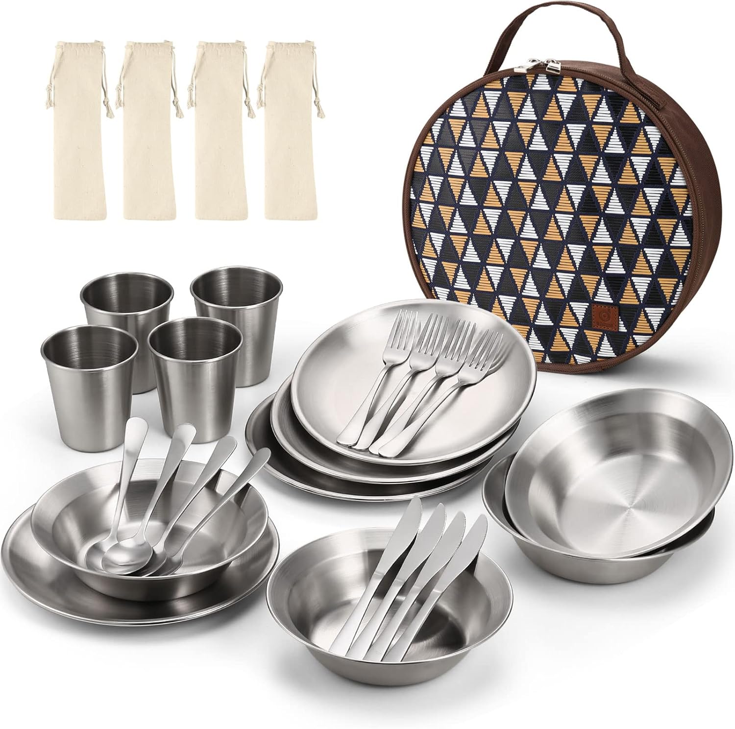 Odoland Stainless Steel Camping Mess Kit for Family