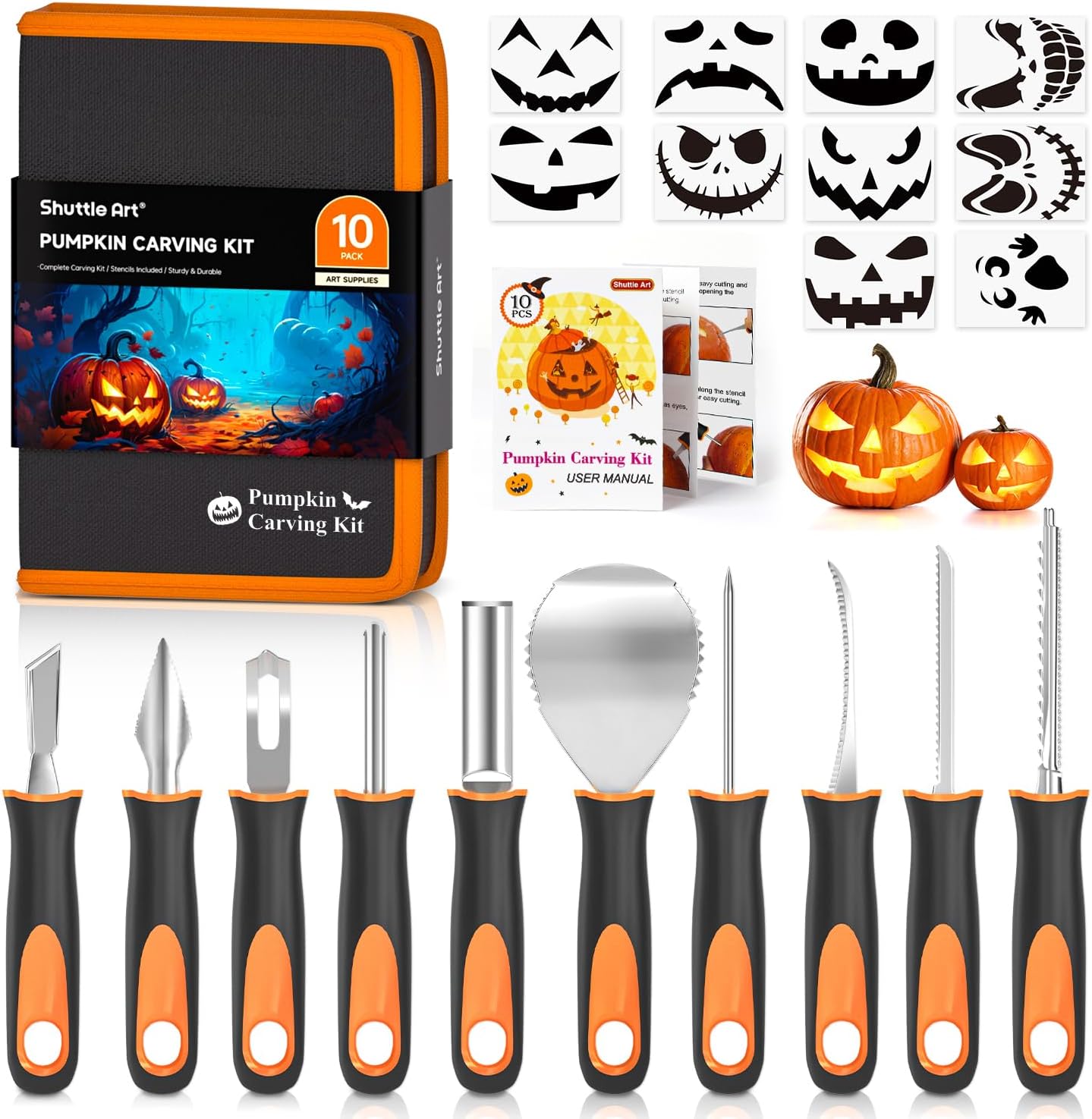 Shuttle Art 20 PCS Halloween Pumpkin Carving Kit,