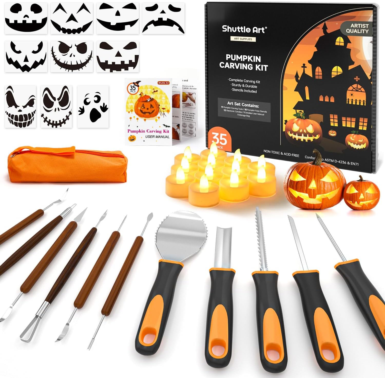 Shuttle Art 35 PCS Halloween Pumpkin Carving Kit,
