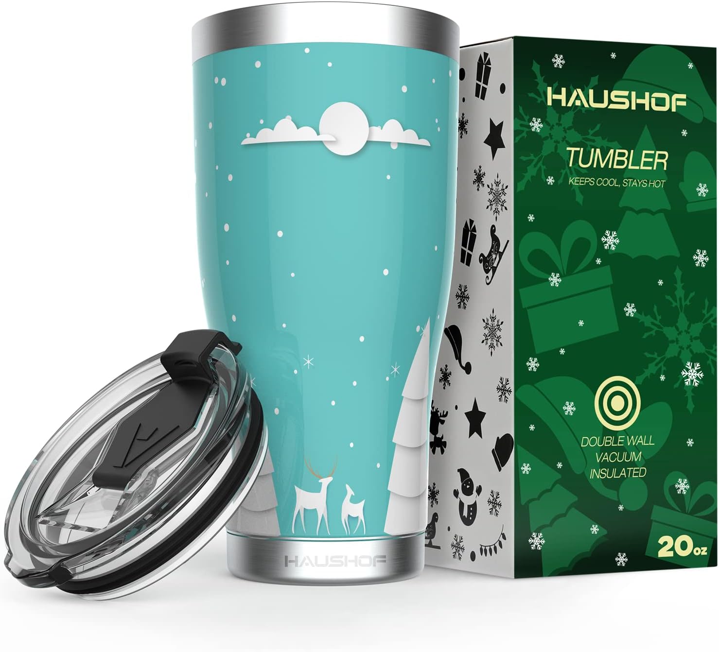 HAUSHOF 20oz Christmas Tumbler, Stainless Steel and Double