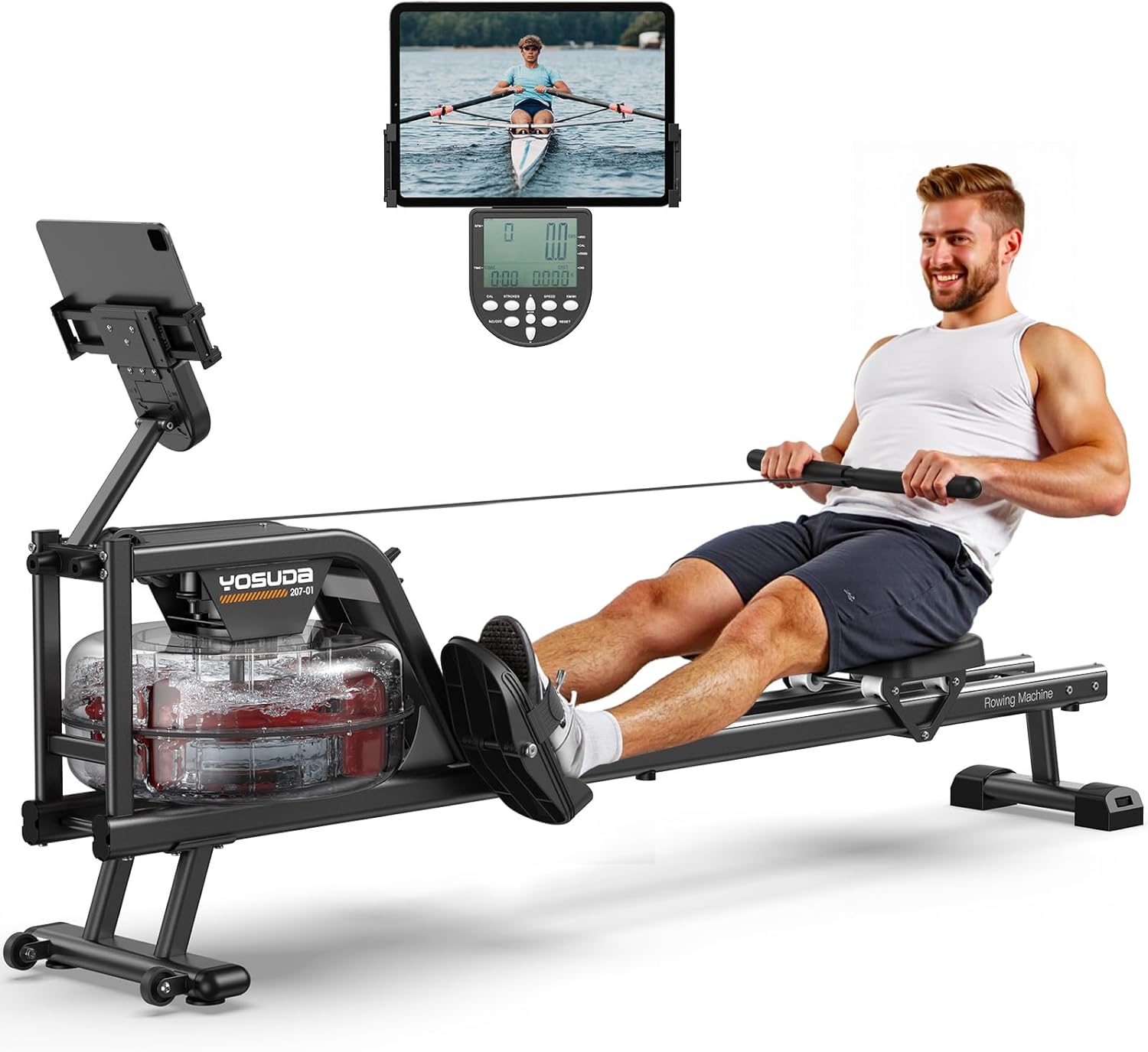 YOSUDA Water Rowing Machine for Home Use, Wooden