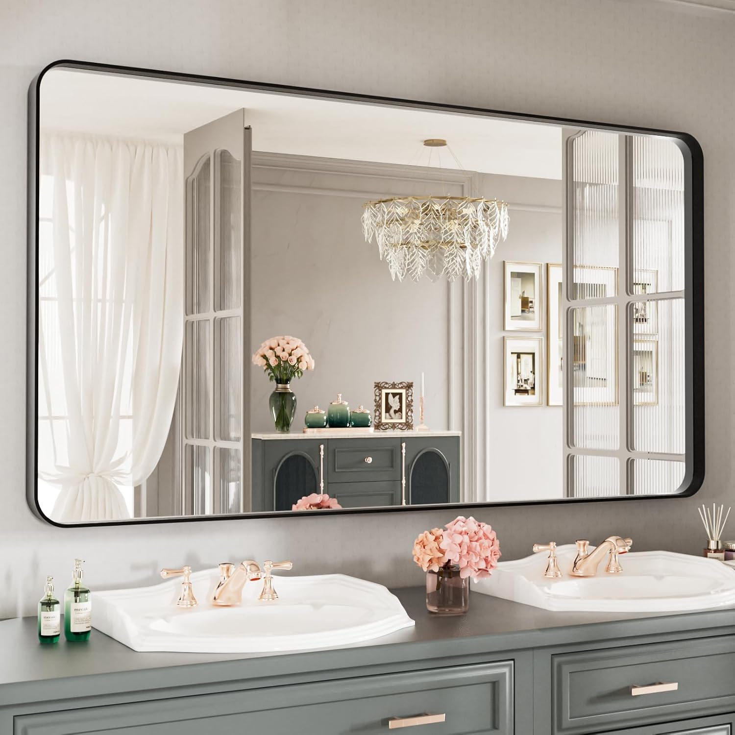 LOAAO Black Metal Framed Bathroom Mirror for Wall,