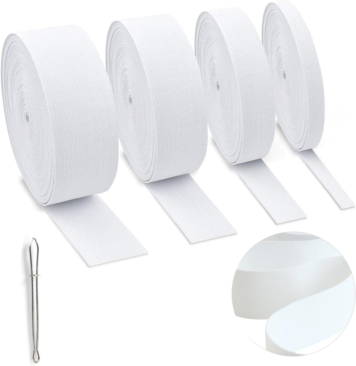 4 Rolls Elastic for Sewing, White Elastic Band