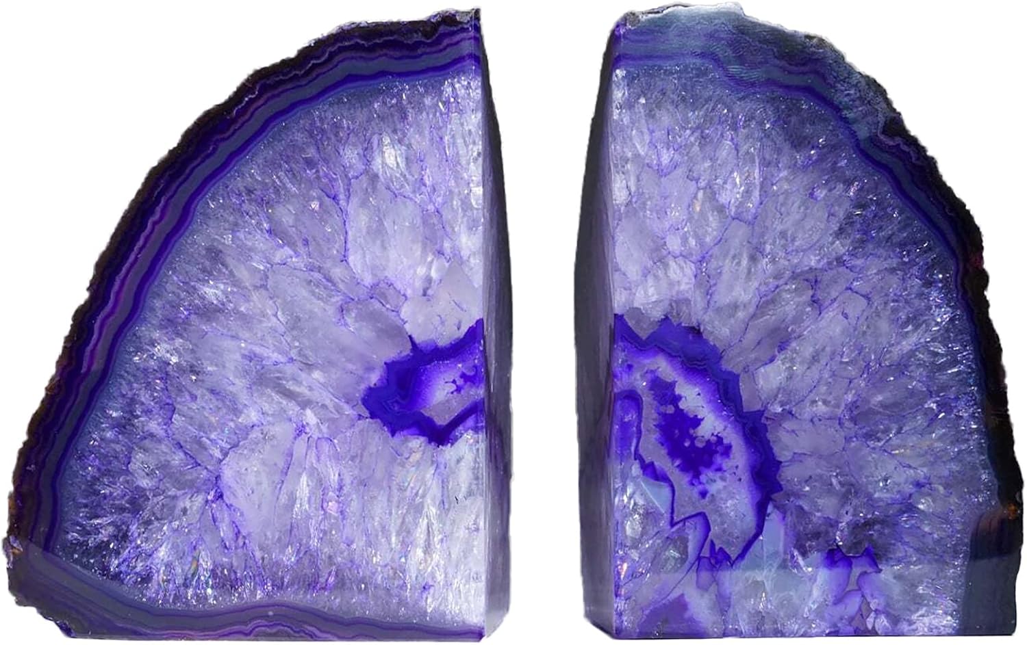 AMOYSTONE Purple Agate Bookends, Natural Crystal Gemstone Book