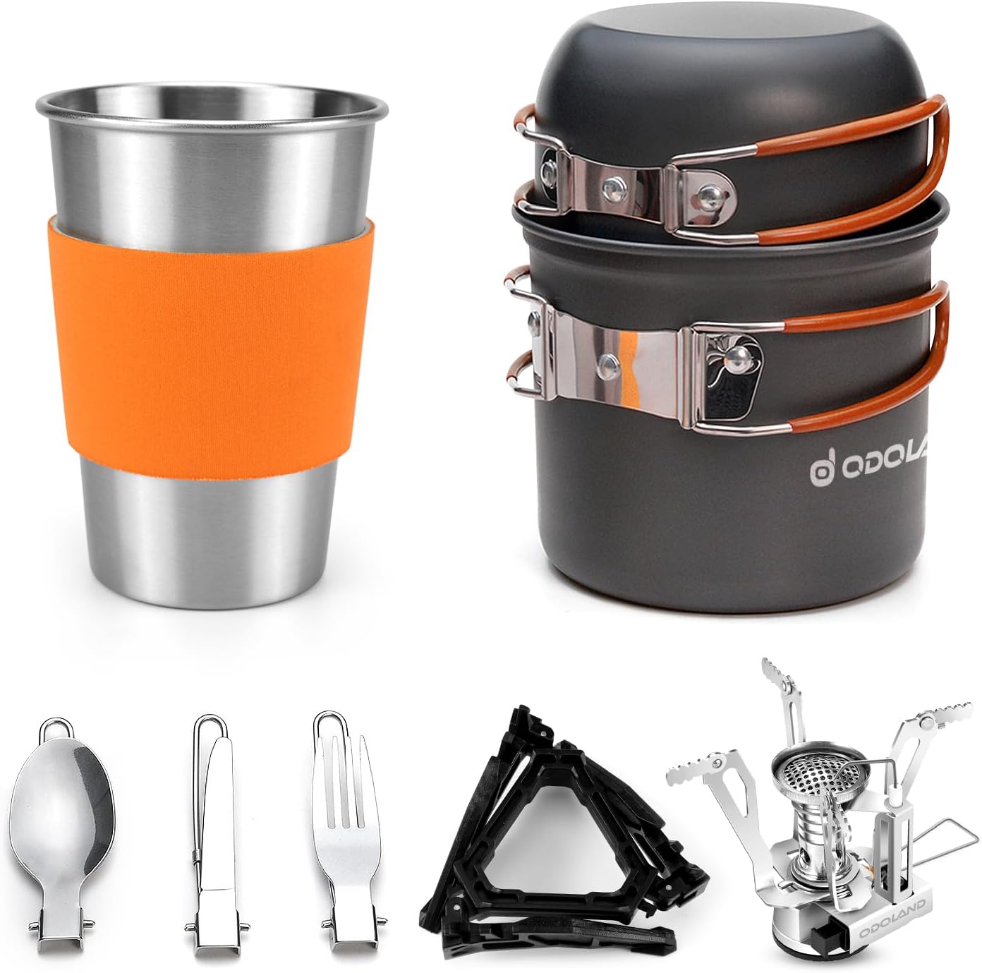 Odoland Camping Cookware & Stove Kit with Carabiner,