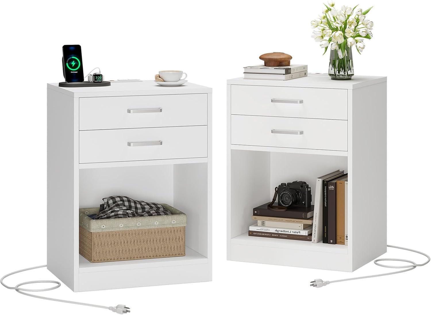 ADORNEVE Nightstands Set of 2, White Night Stand