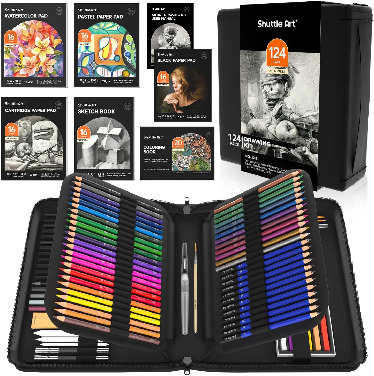 Shuttle Art 124-Piece Drawing Kit, Professional Drawing Supplies