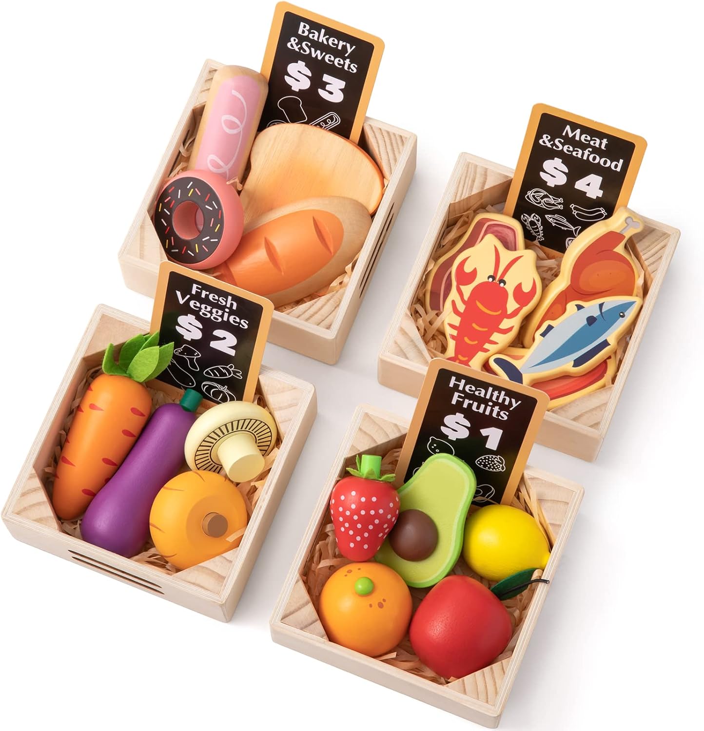 Tiny Land Wooden Play Food Sets for Kids