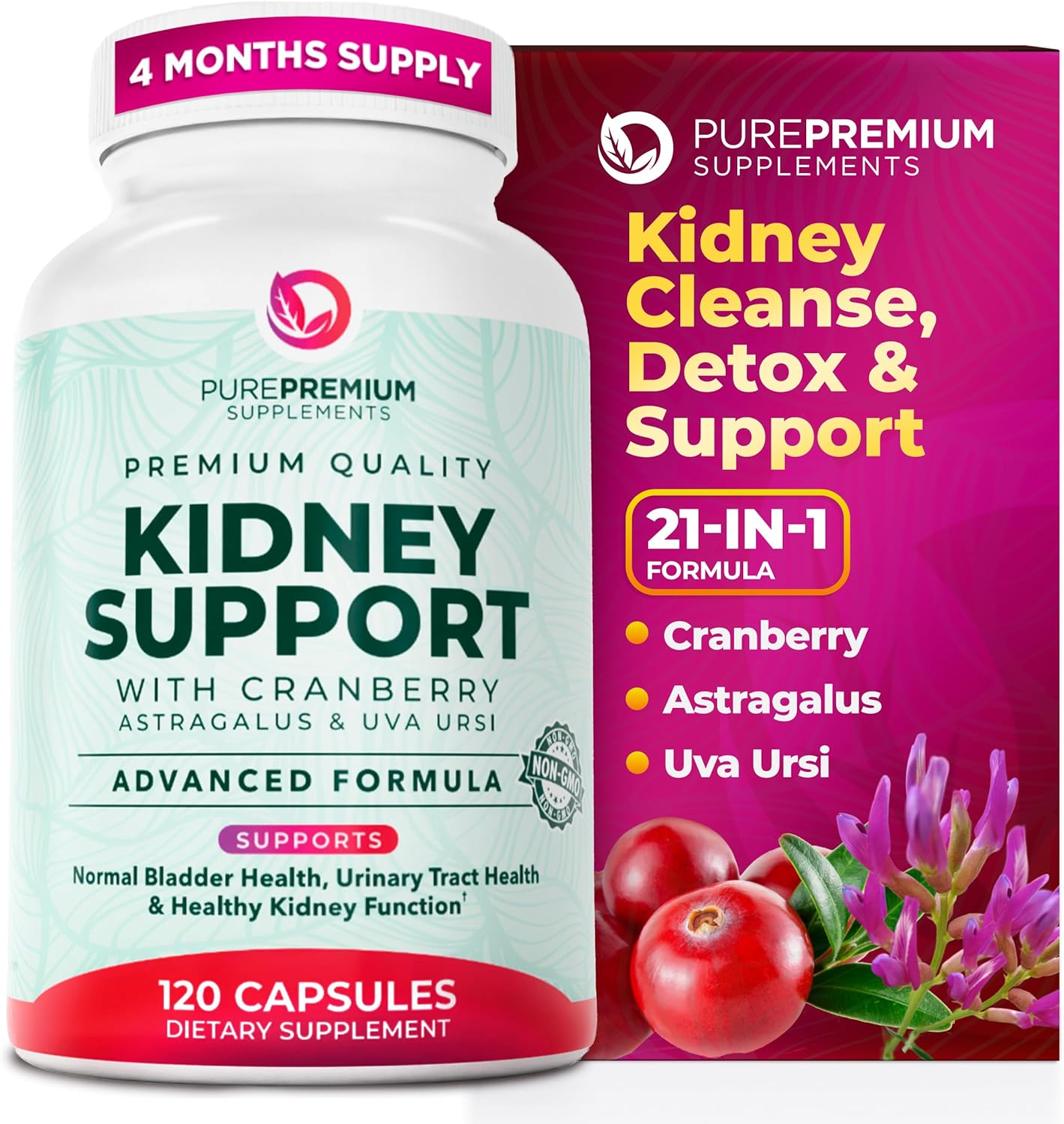 PurePremium Kidney Support Supplement with Cranberry Extract &