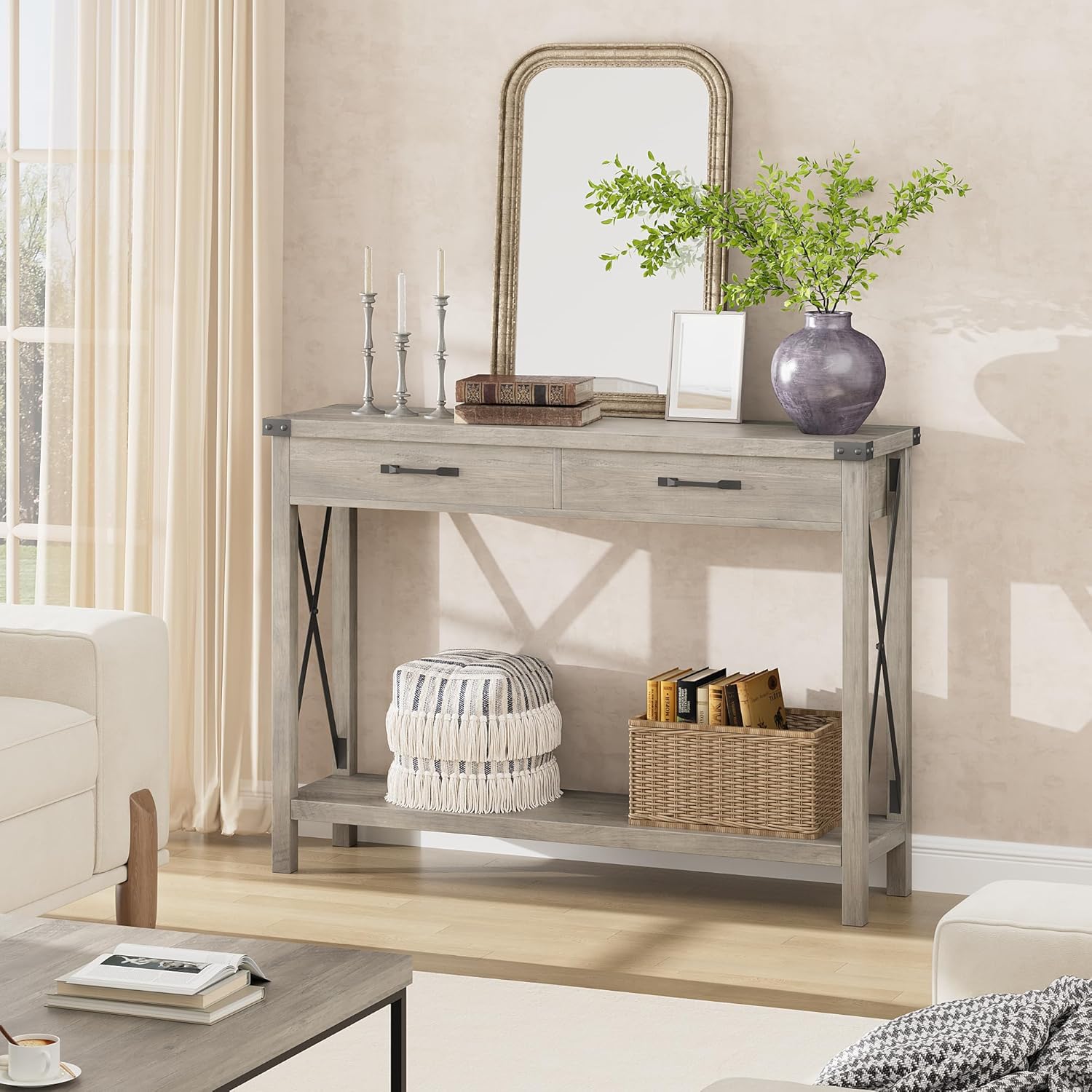 IDEALHOUSE Console Table with 2 Drawers, Farmhouse Entryway