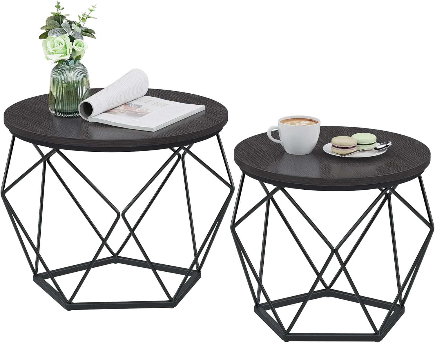 VASAGLE Small Coffee Table Set of 2, Round