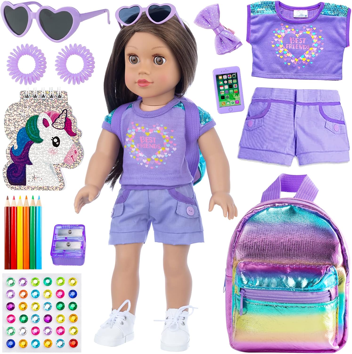 18 Inch Girl Doll Clothes and Accessories School