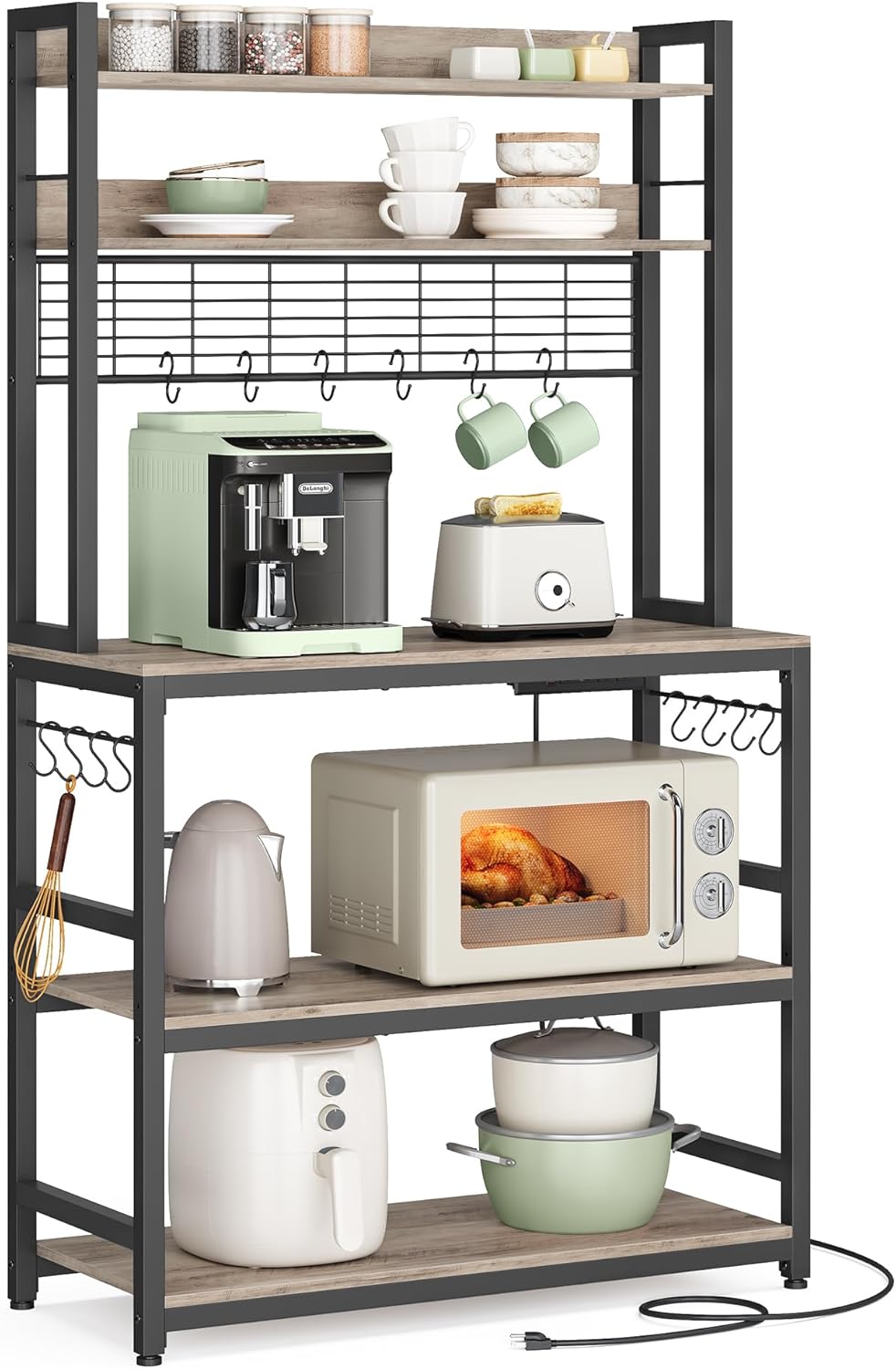 VASAGLE Bakers Rack with Power Outlet, Microwave Stand,