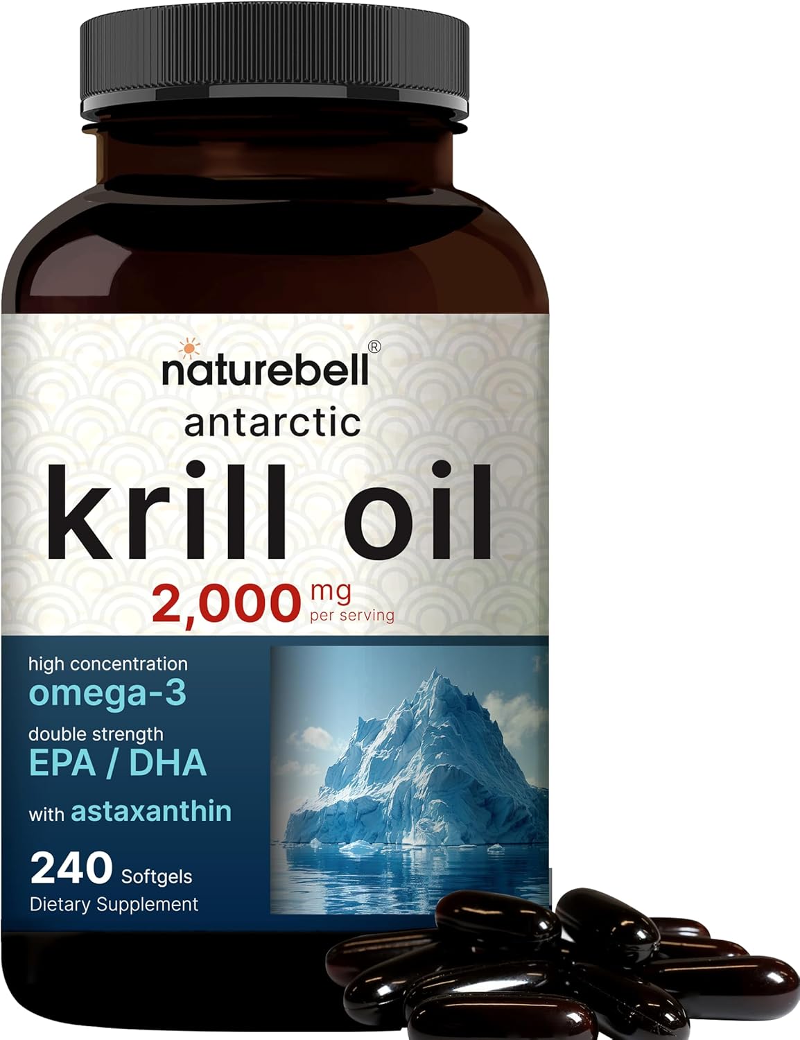 NatureBell Antarctic Krill Oil 2000mg, 240 Softgels, 3X