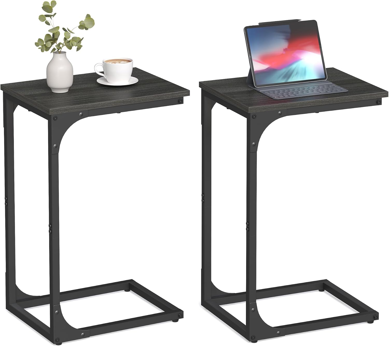 VASAGLE C-Shaped End Table Set of 2, Slide-Under