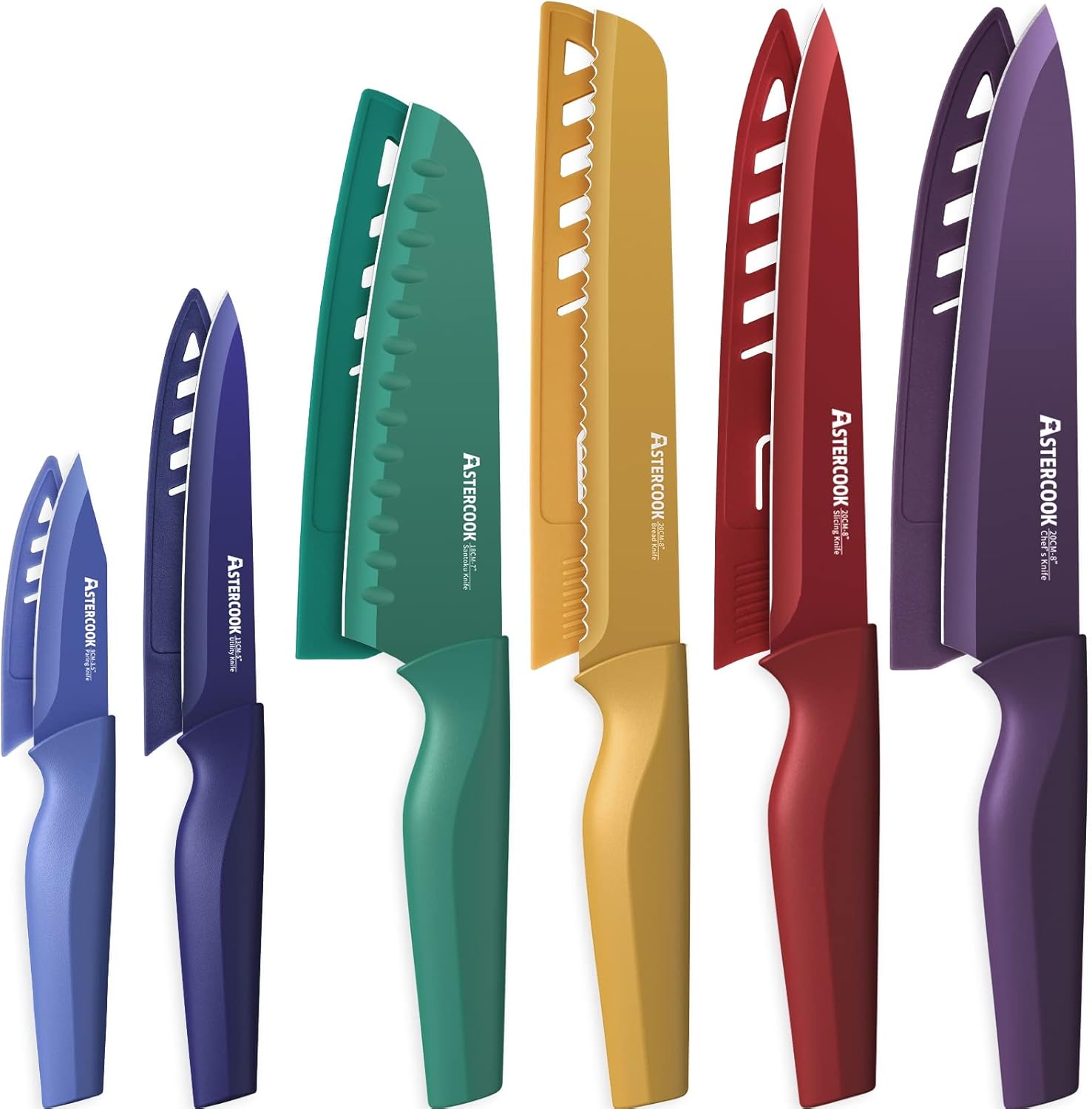Astercook 12-Piece Color-Coded Knife Set, 6 Color Anti-Rust