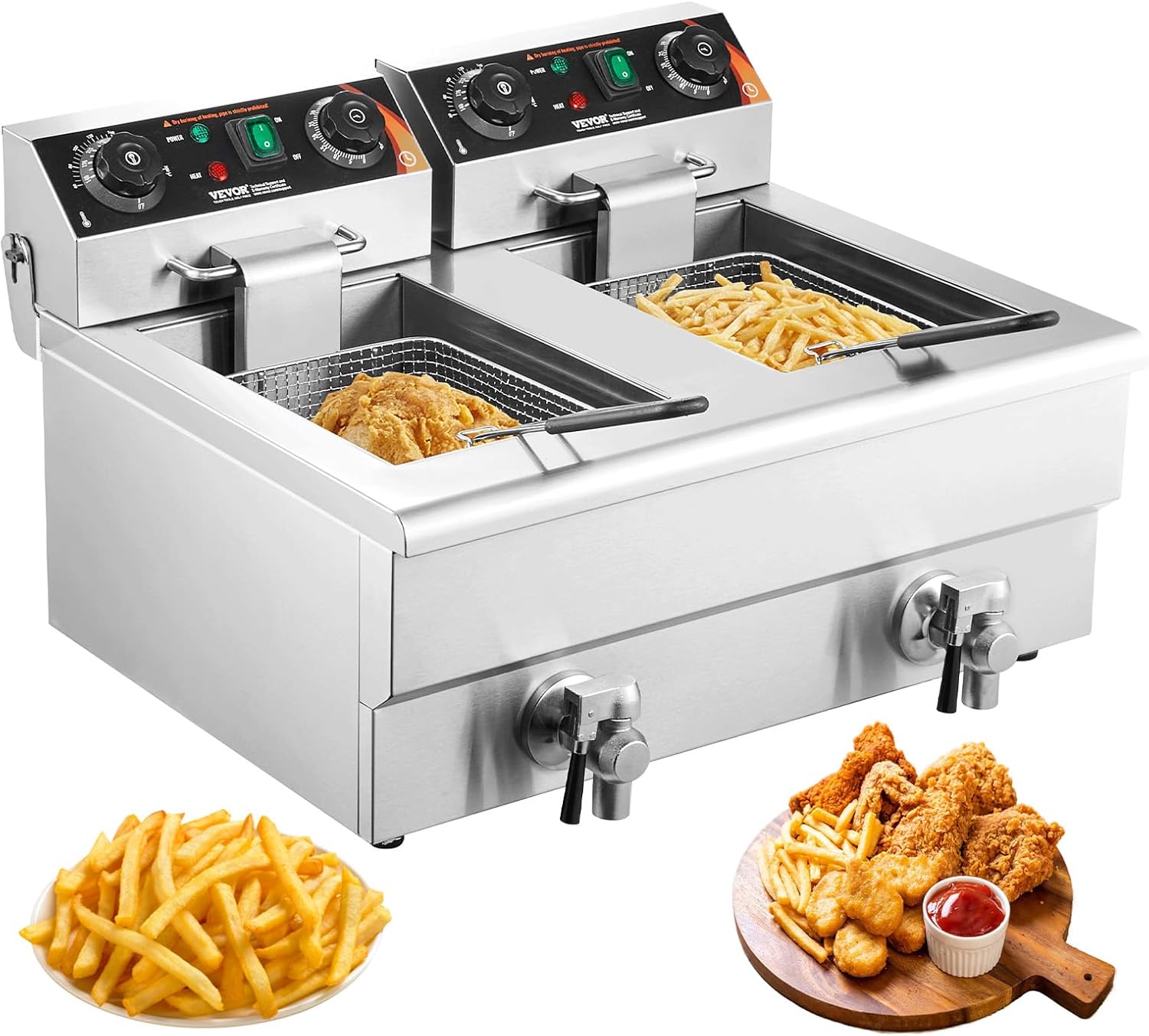 VEVOR Commercial Deep Fryer, Dual Tank 3000W Electric