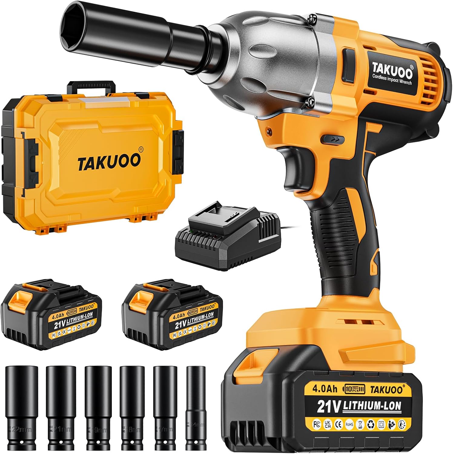 Takuoo Cordless 1/2 inch Brushless Impact Wrench, 900